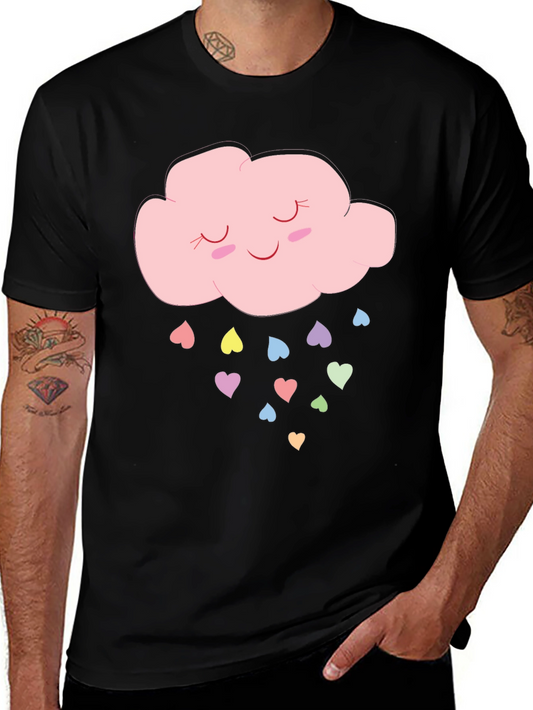 Cute Cloud & Hearts Graphic T-Shirt - Black
