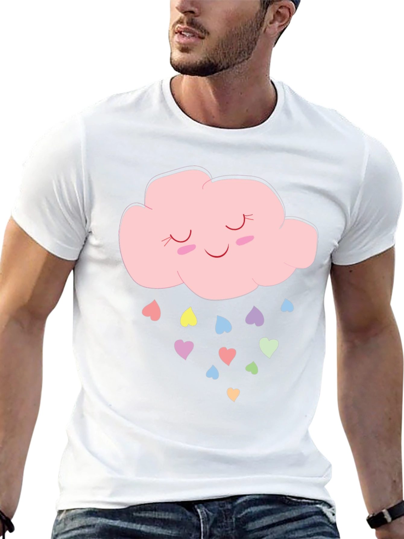 Cute Cloud & Hearts Graphic T-Shirt - Black