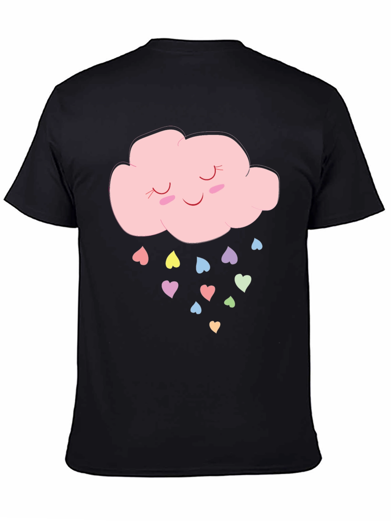 Cute Cloud & Hearts Graphic T-Shirt - Black