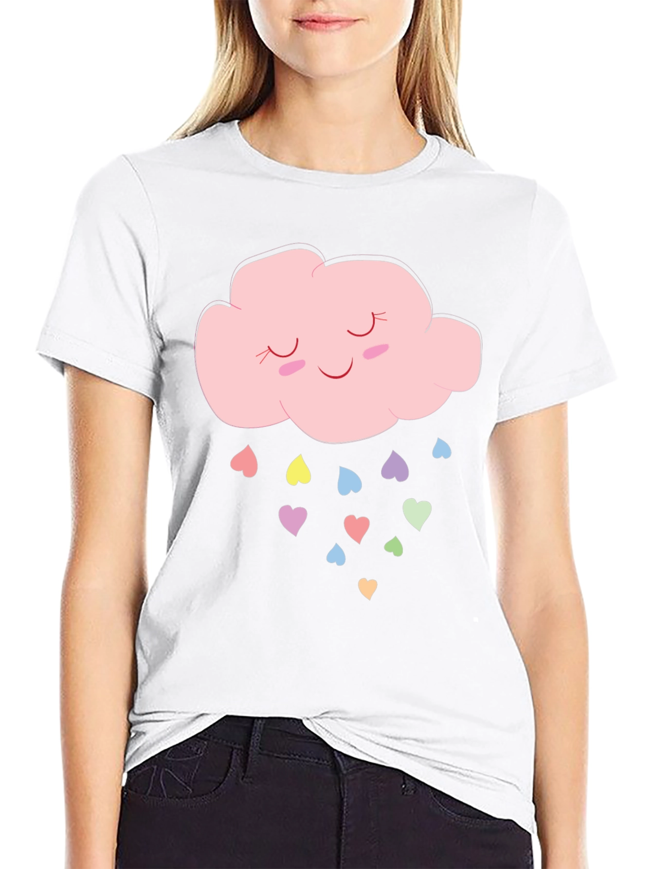 Cute Cloud & Hearts Graphic T-Shirt - Black