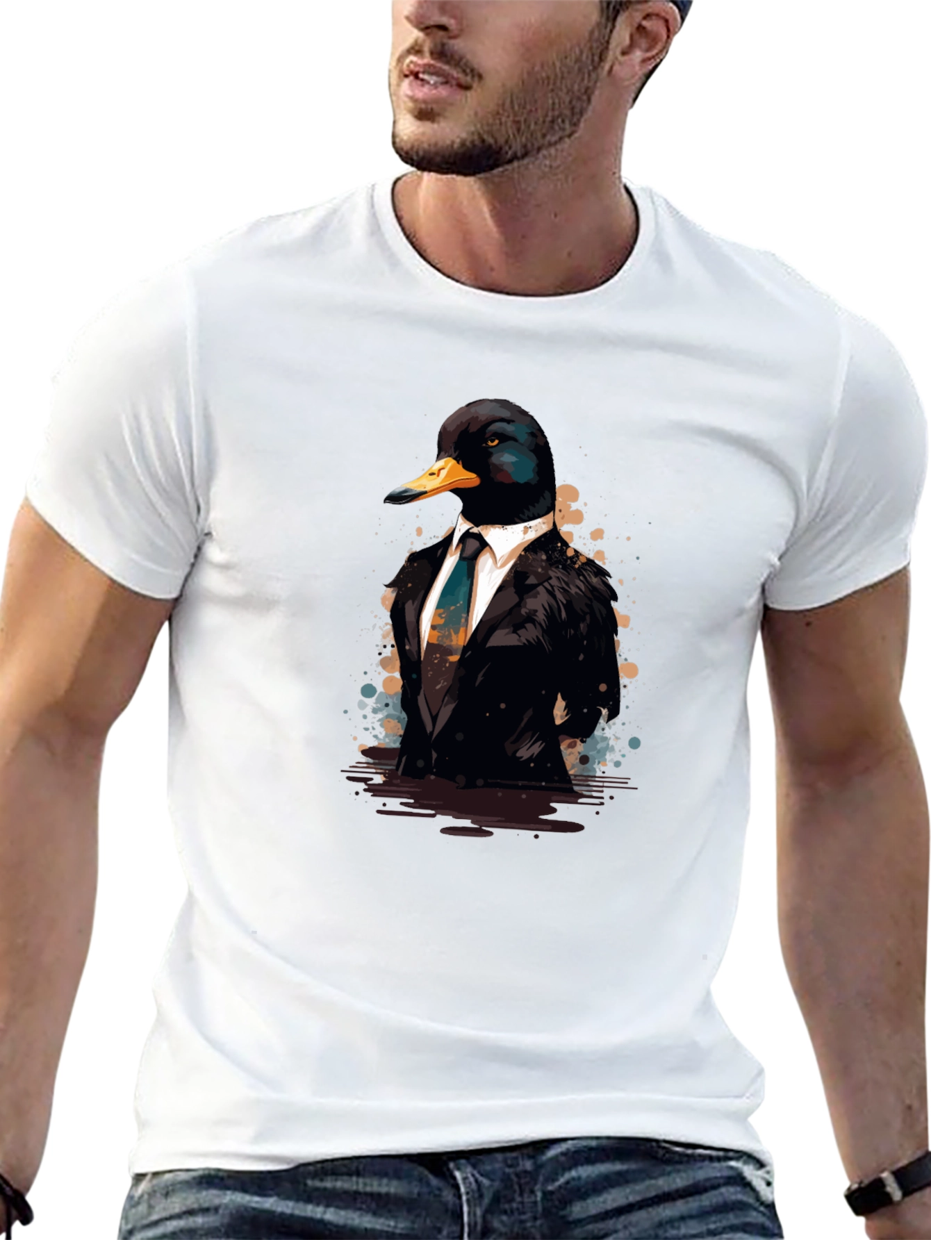 Duck in Suit Black T-Shirt - Unique Graphic Tee