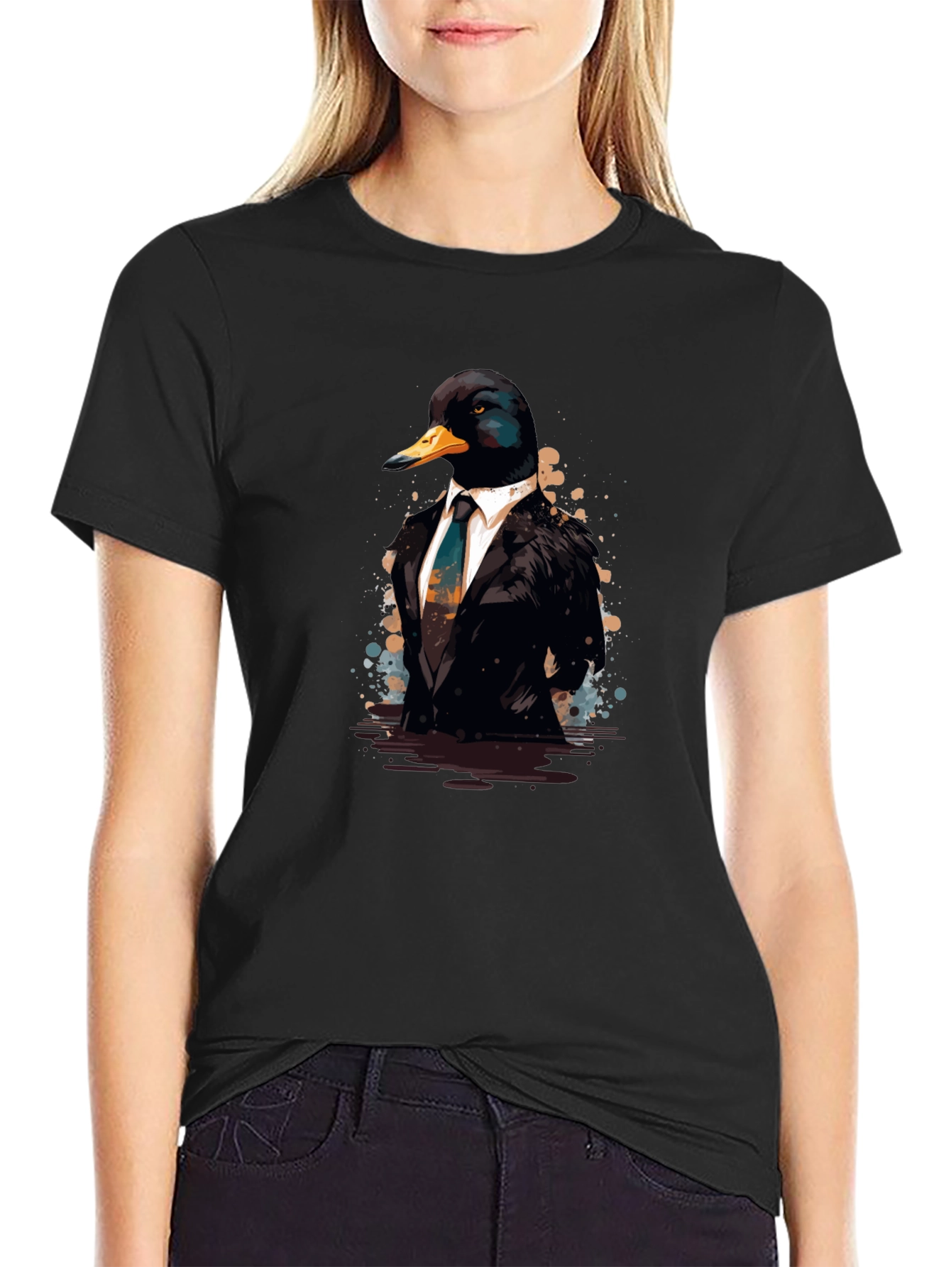 Duck in Suit Black T-Shirt - Unique Graphic Tee