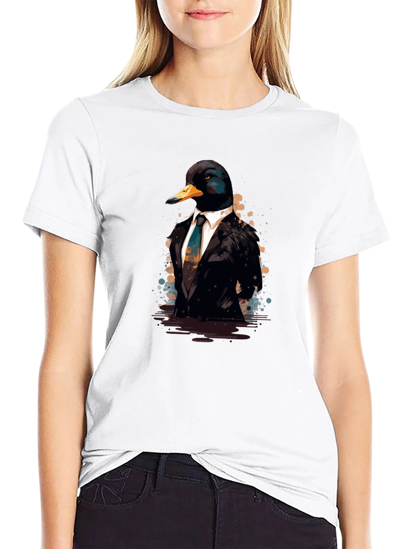 Duck in Suit Black T-Shirt - Unique Graphic Tee