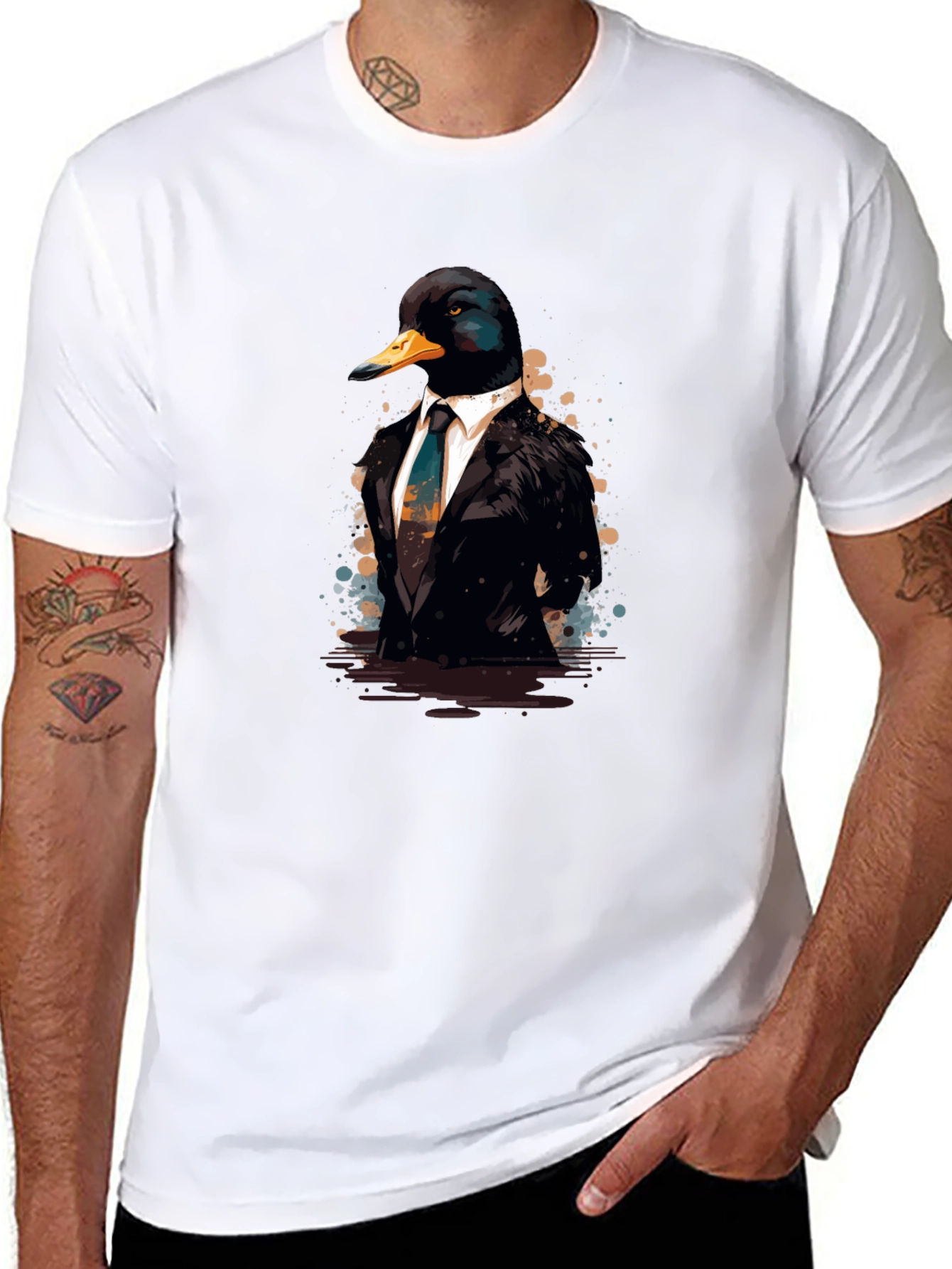 Duck in Suit Black T-Shirt - Unique Graphic Tee