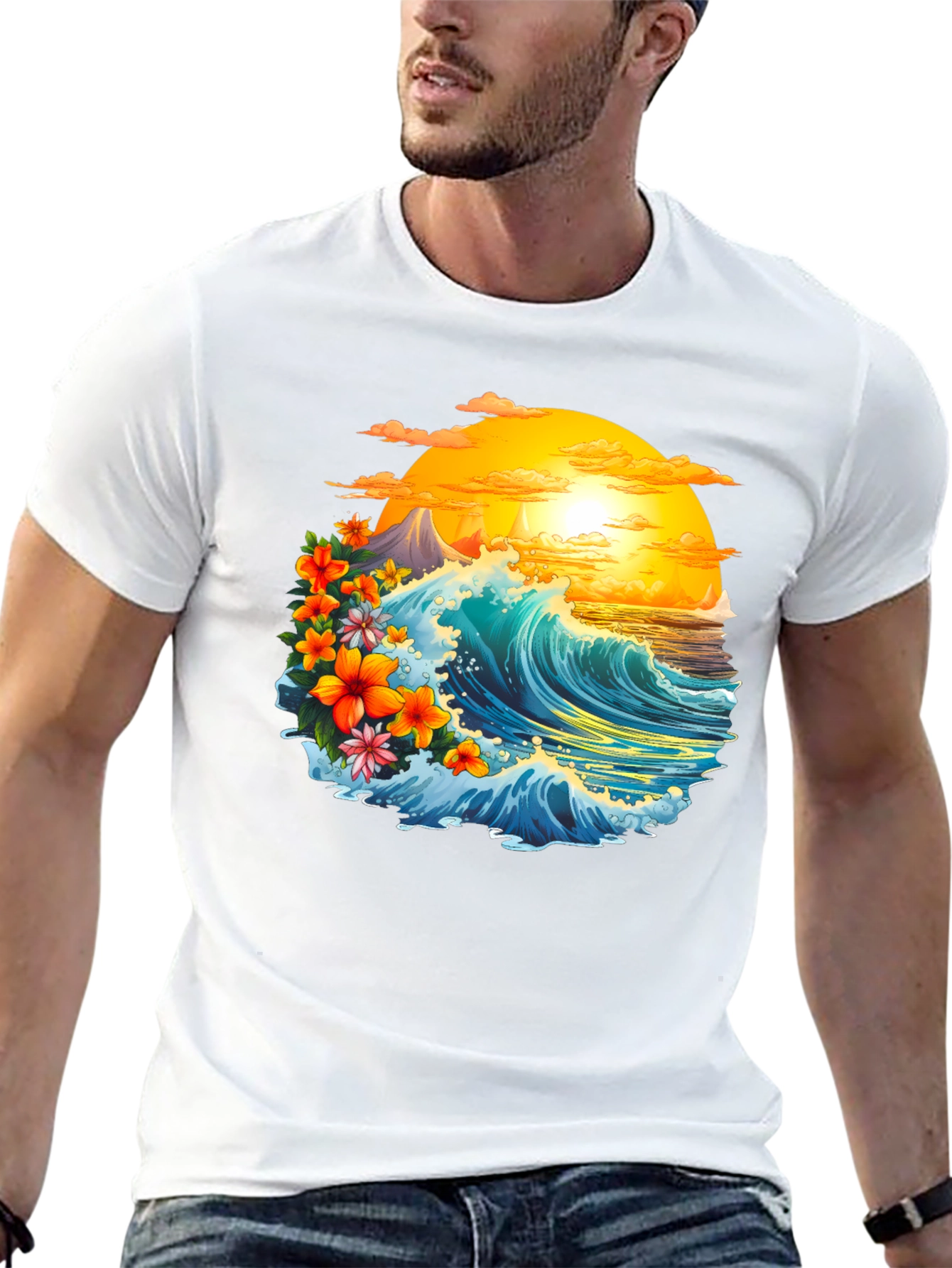 Tropical Wave Graphic Tee - Black