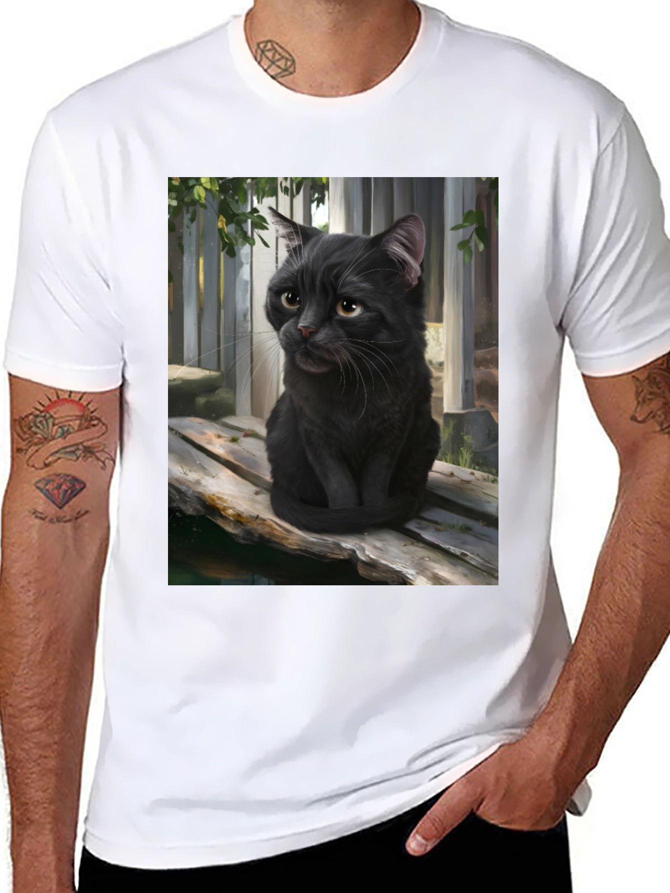 Black Cat Portrait Graphic T-Shirt