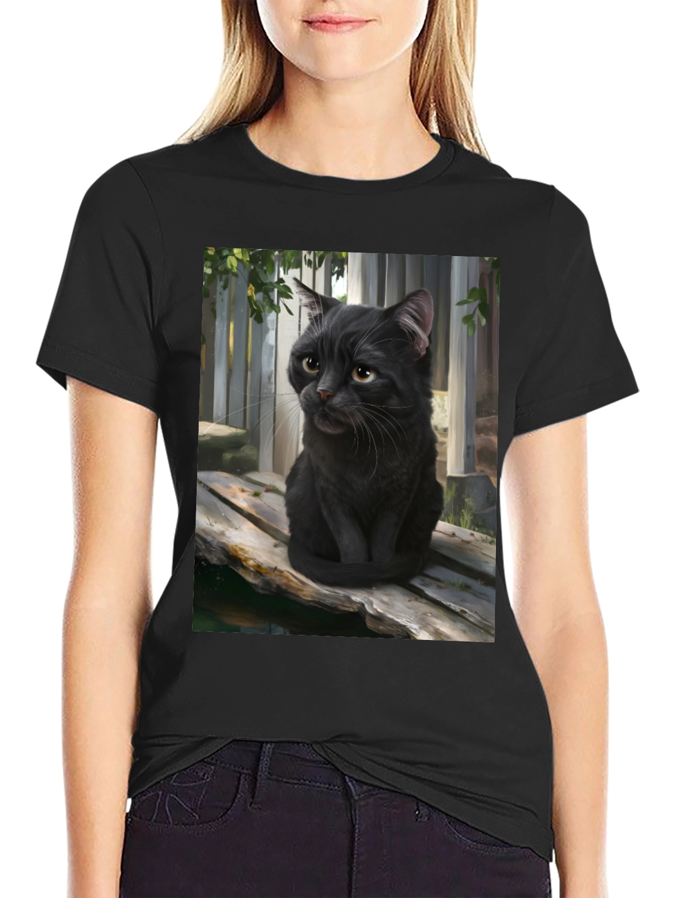 Black Cat Portrait Graphic T-Shirt