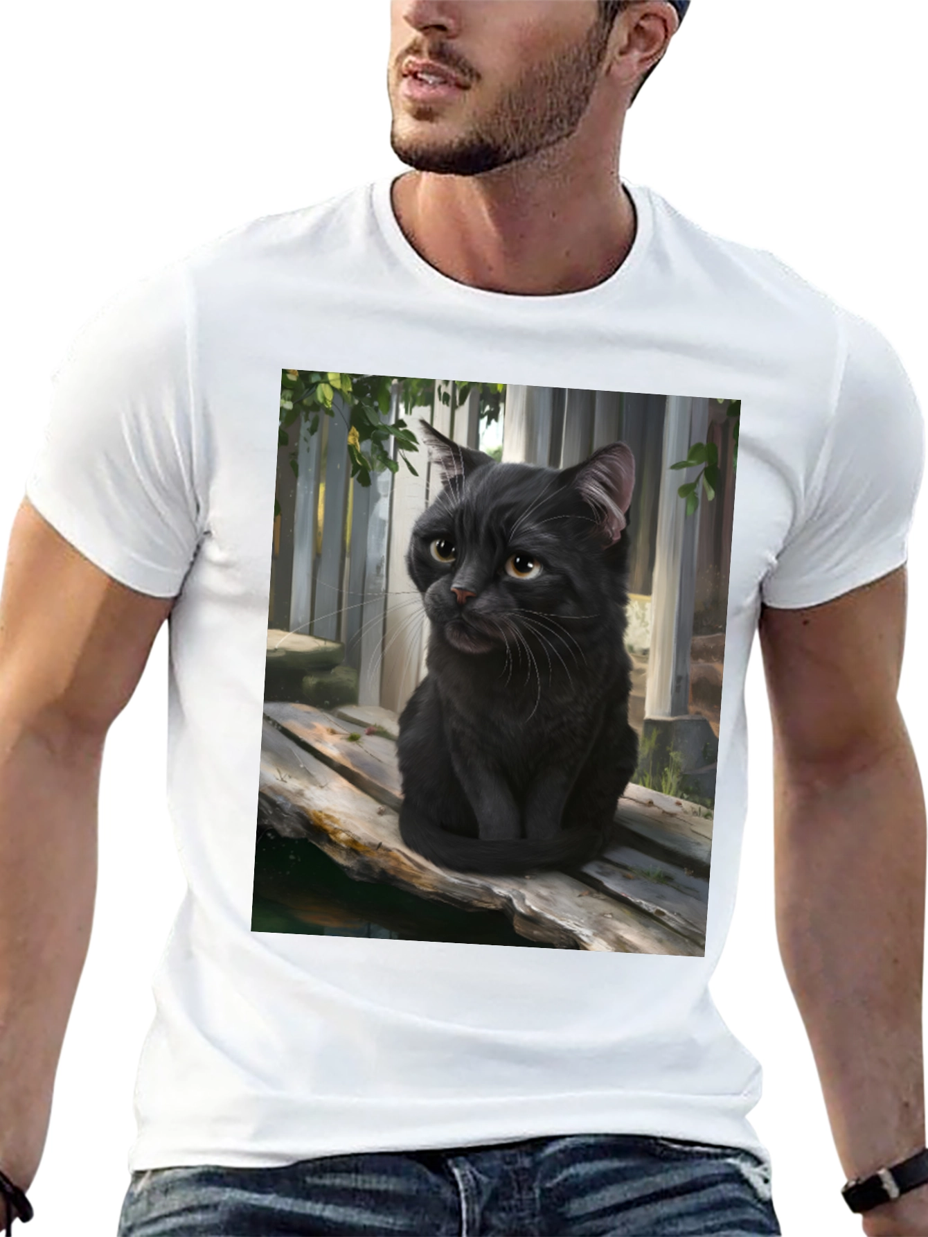 Black Cat Portrait Graphic T-Shirt