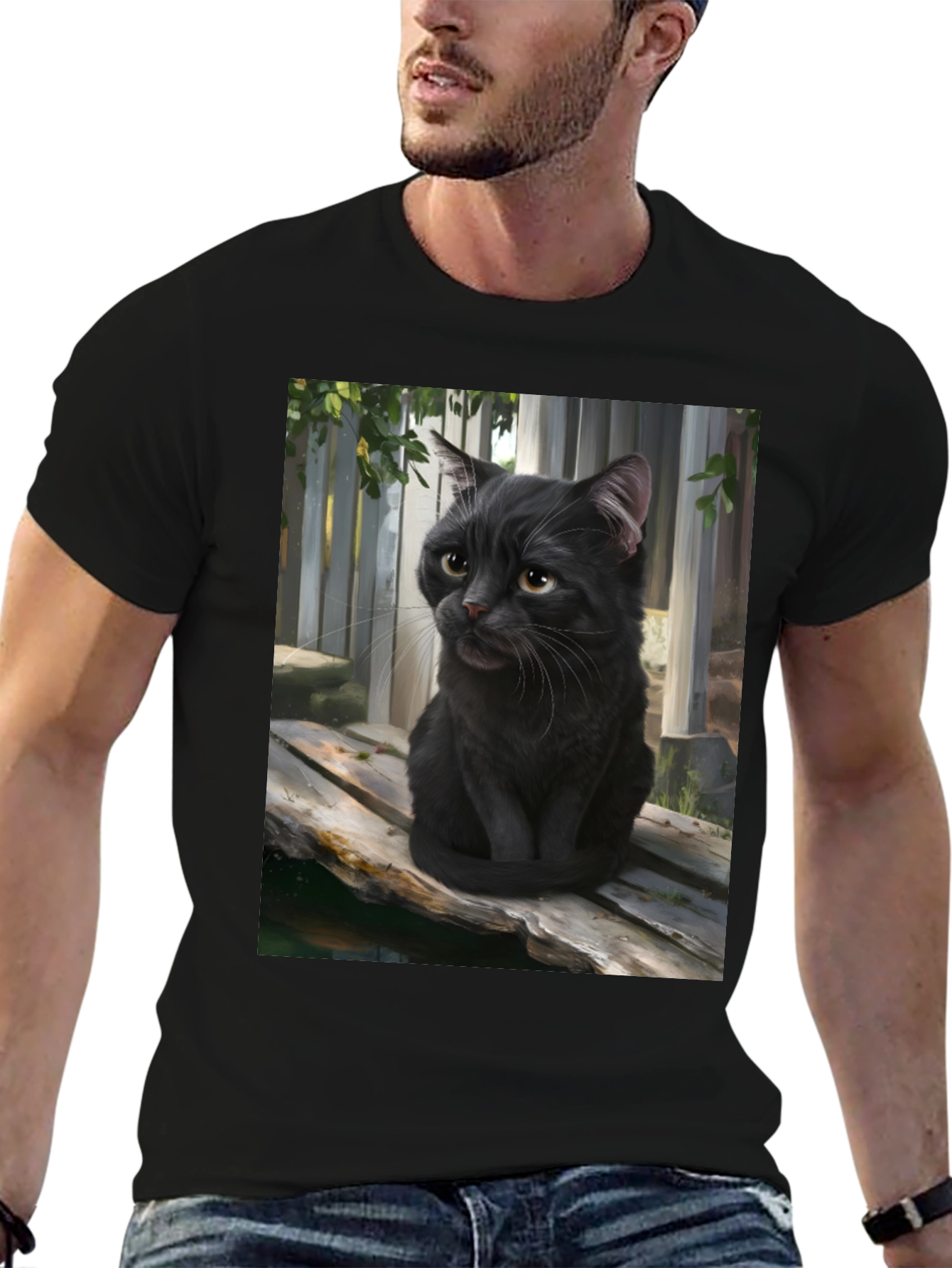 Black Cat Portrait Graphic T-Shirt