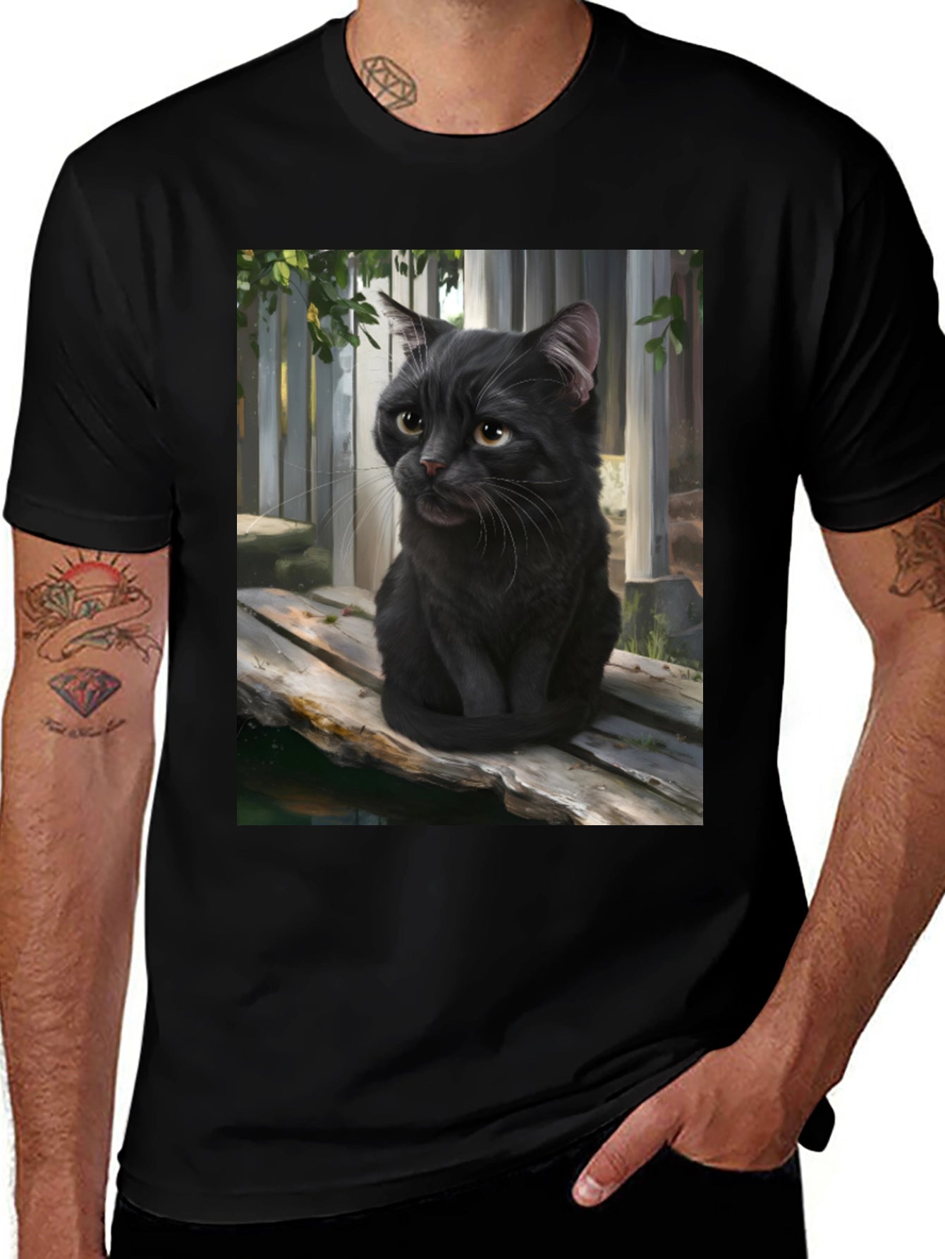 Black Cat Portrait Graphic T-Shirt