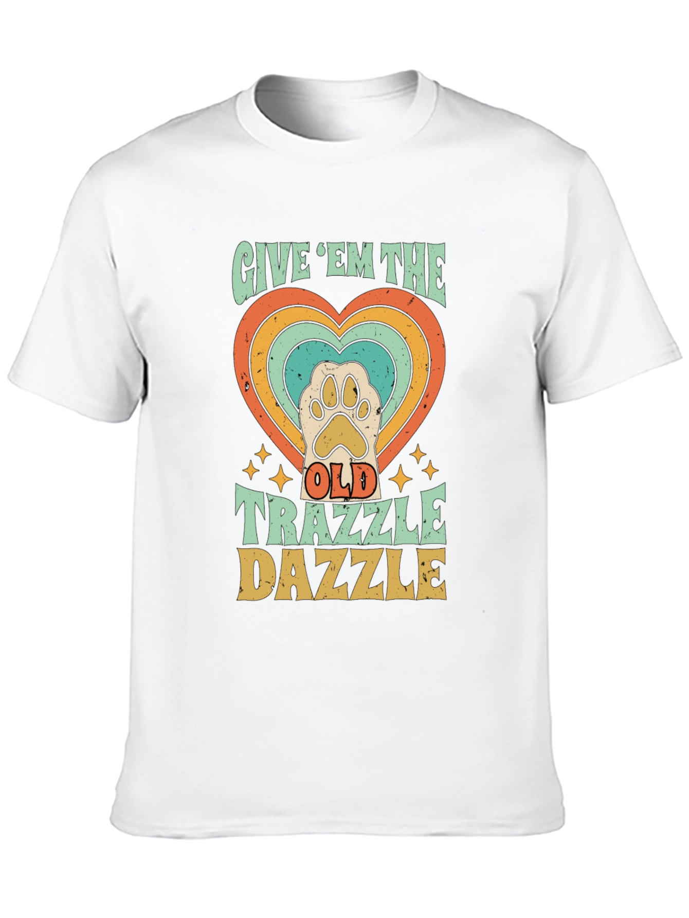 Retro Trazzle Dazzle Pet Paw Heart T-Shirt