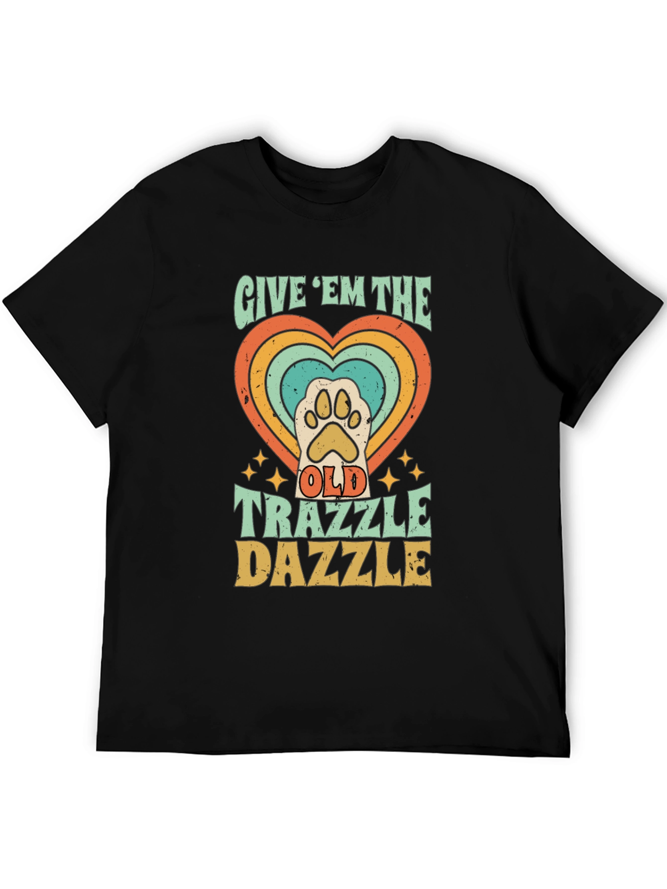 Retro Trazzle Dazzle Pet Paw Heart T-Shirt
