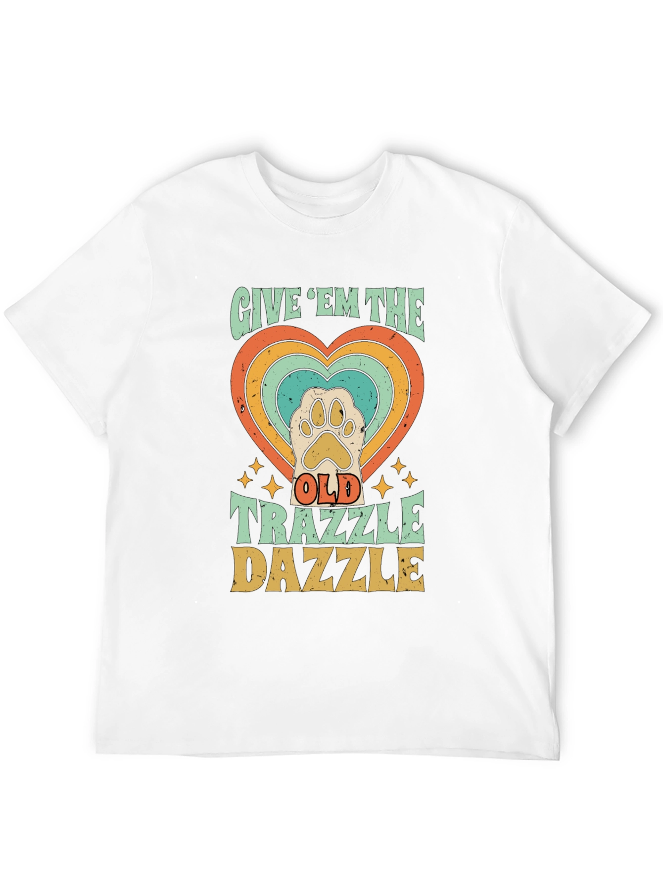 Retro Trazzle Dazzle Pet Paw Heart T-Shirt