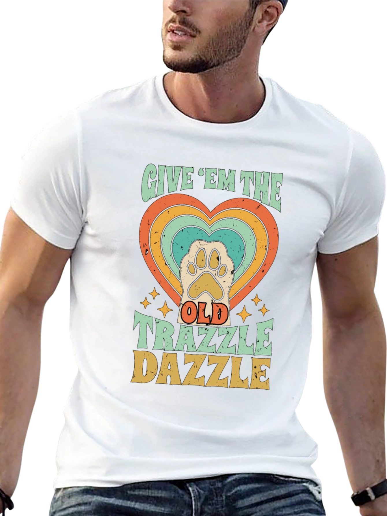 Retro Trazzle Dazzle Pet Paw Heart T-Shirt