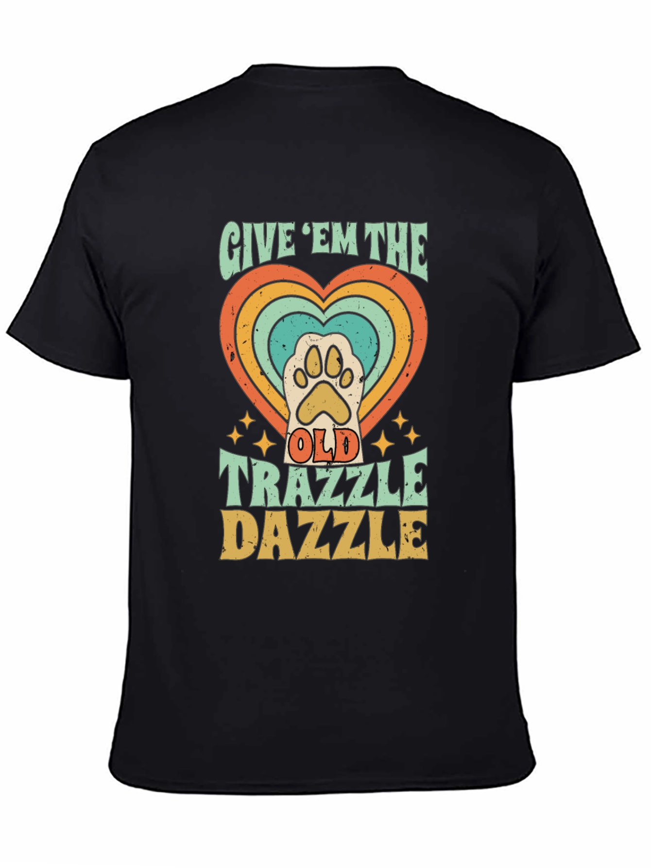 Retro Trazzle Dazzle Pet Paw Heart T-Shirt