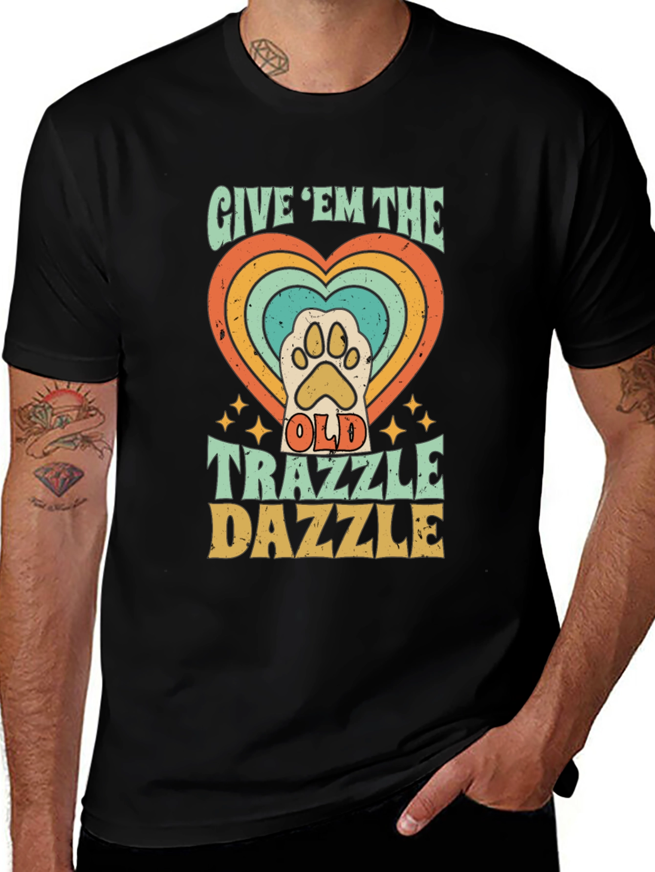 Retro Trazzle Dazzle Pet Paw Heart T-Shirt