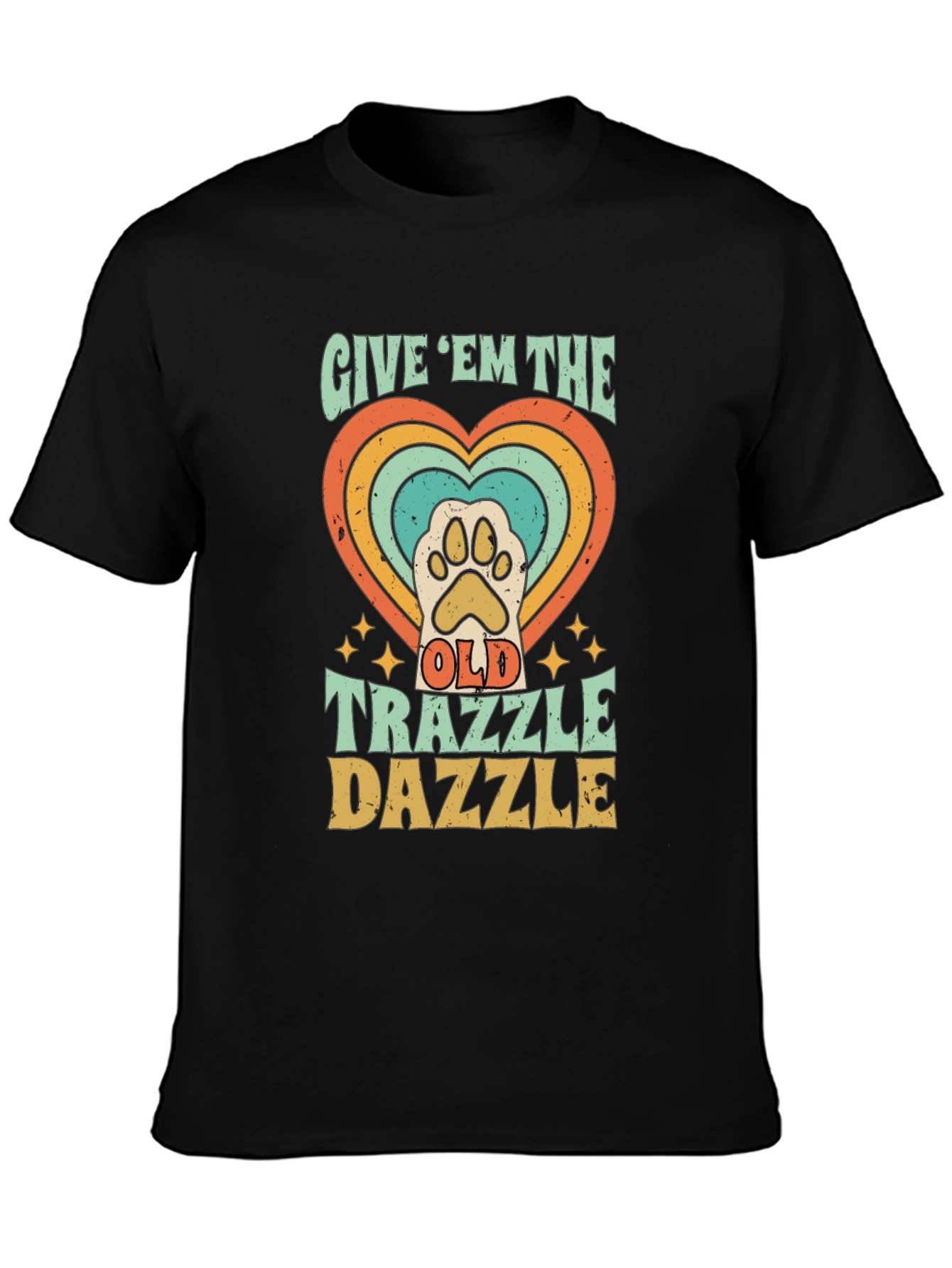 Retro Trazzle Dazzle Pet Paw Heart T-Shirt