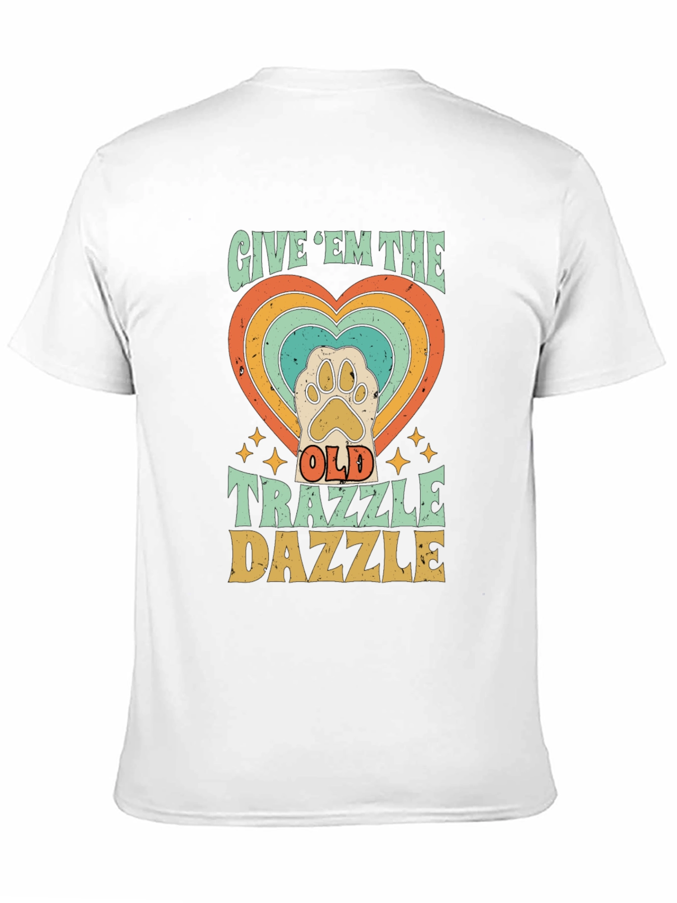 Retro Trazzle Dazzle Pet Paw Heart T-Shirt
