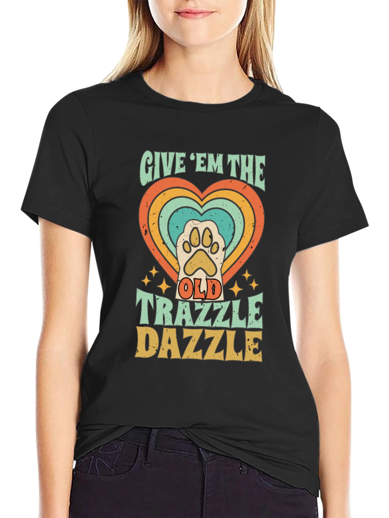 Retro Trazzle Dazzle Pet Paw Heart T-Shirt