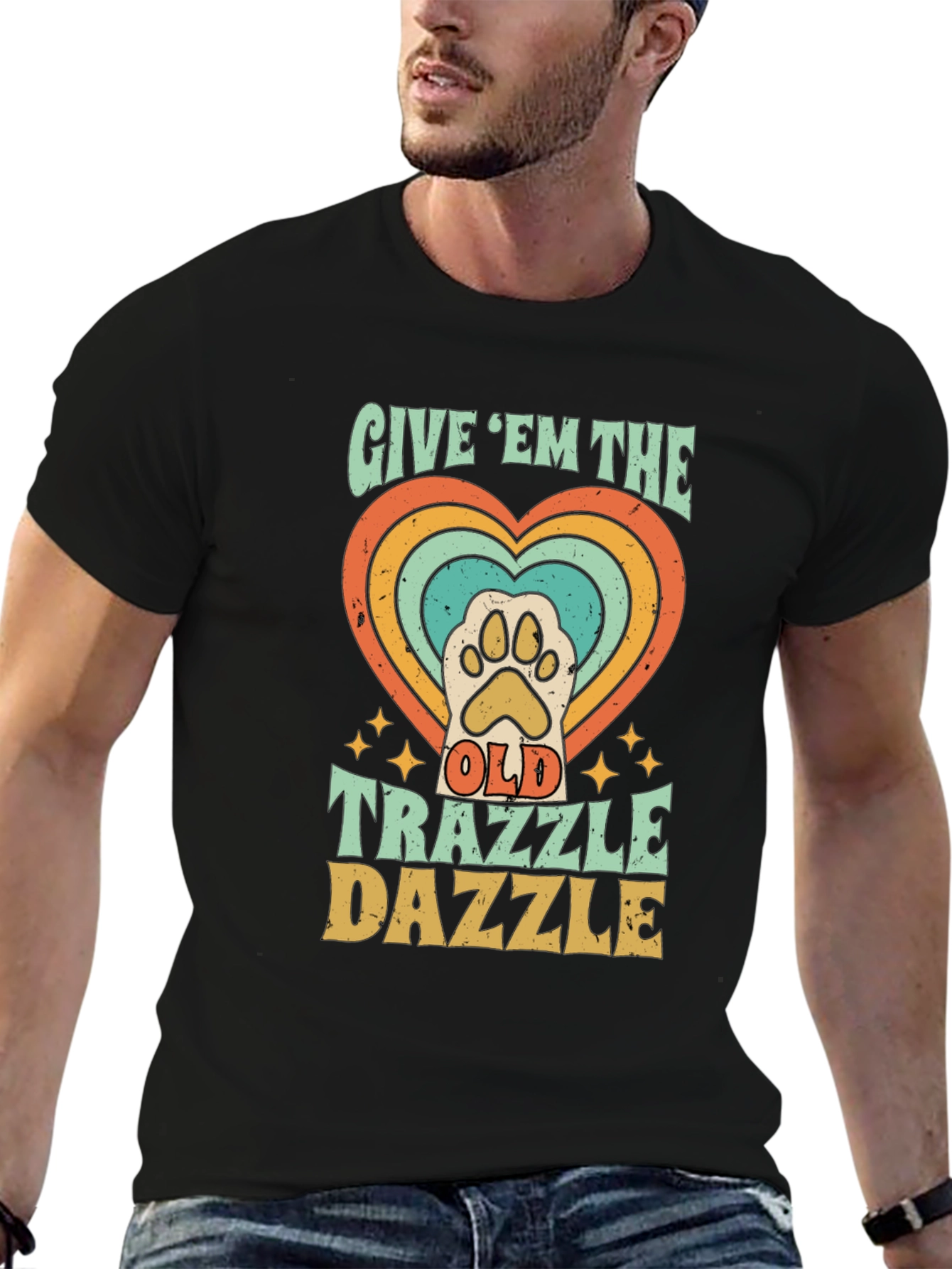 Retro Trazzle Dazzle Pet Paw Heart T-Shirt