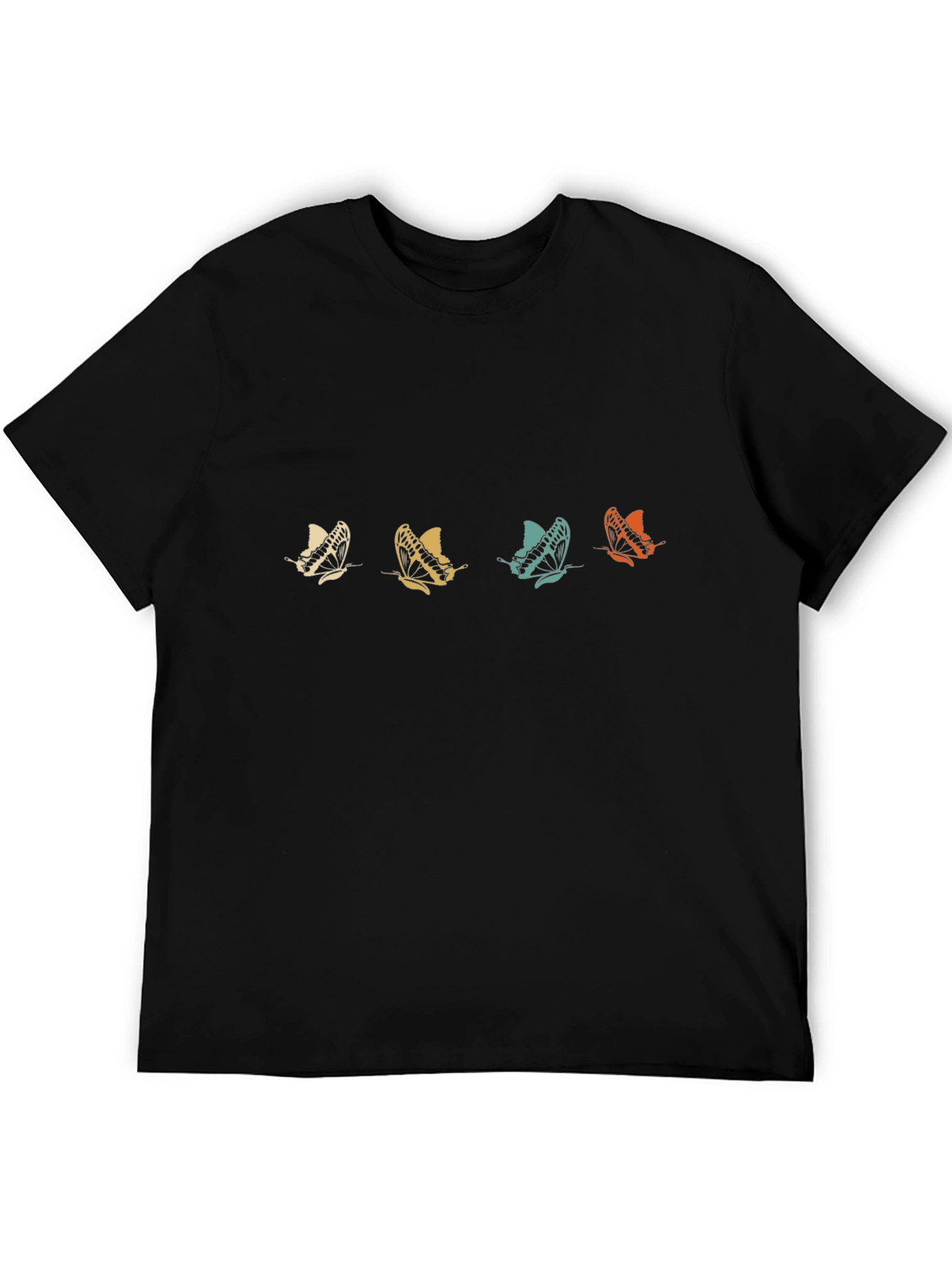 Retro Butterfly Graphic Print Black T-Shirt