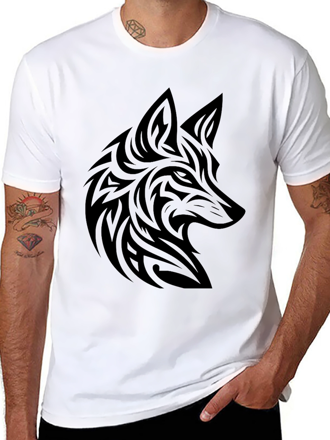 Tribal Fox Graphic Black T-Shirt