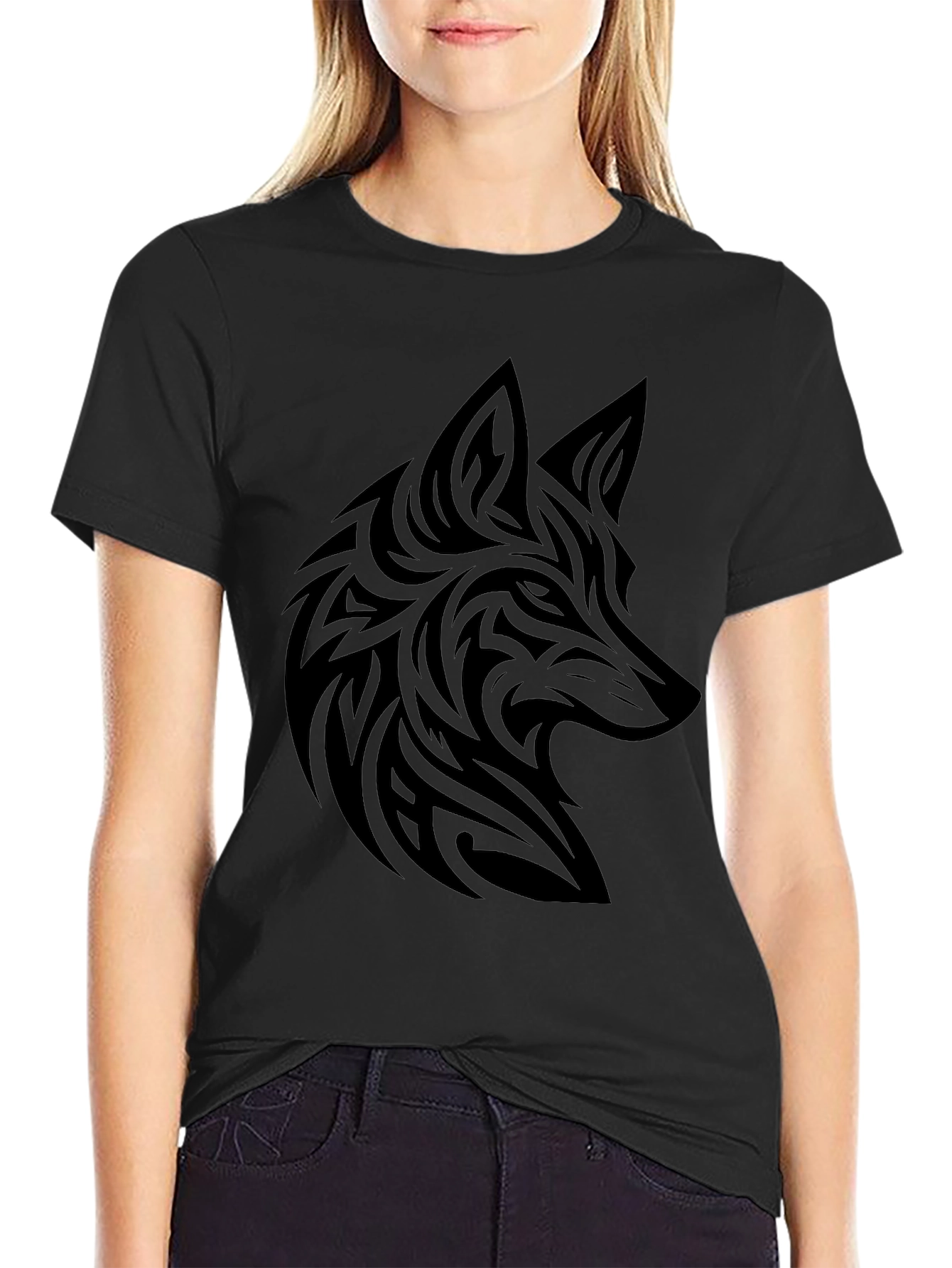 Tribal Fox Graphic Black T-Shirt