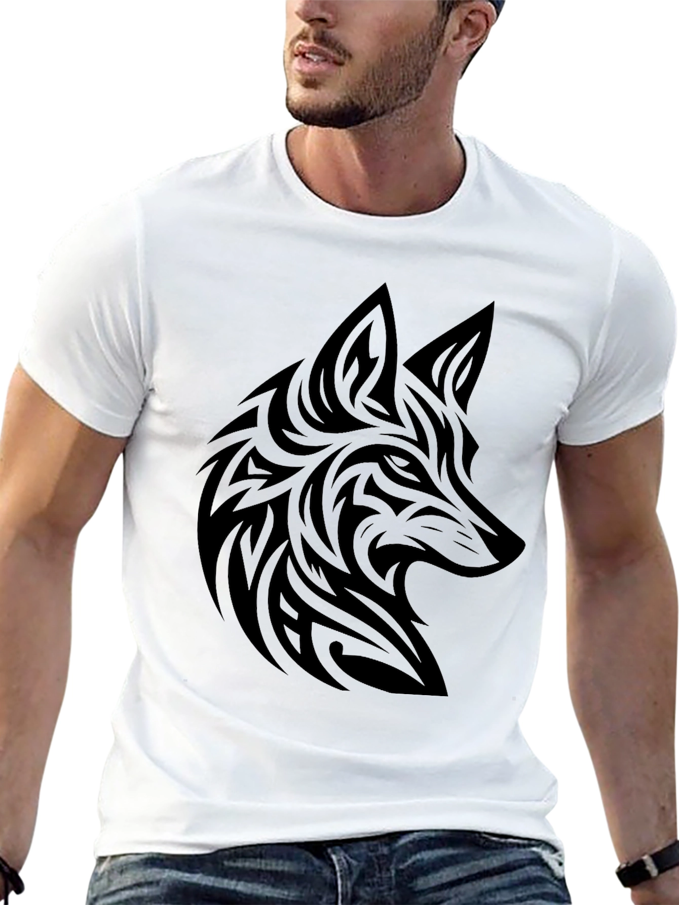 Tribal Fox Graphic Black T-Shirt