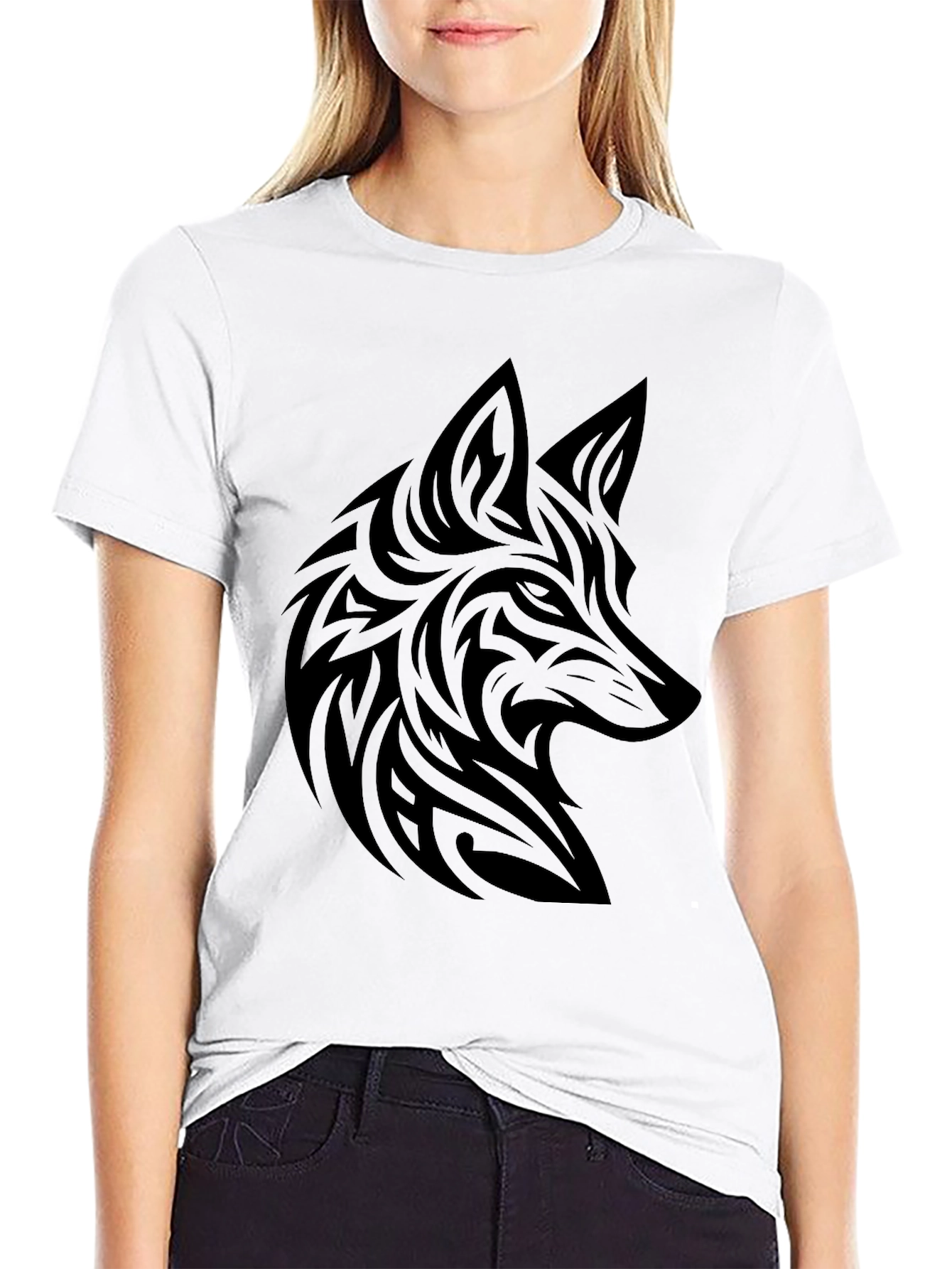 Tribal Fox Graphic Black T-Shirt