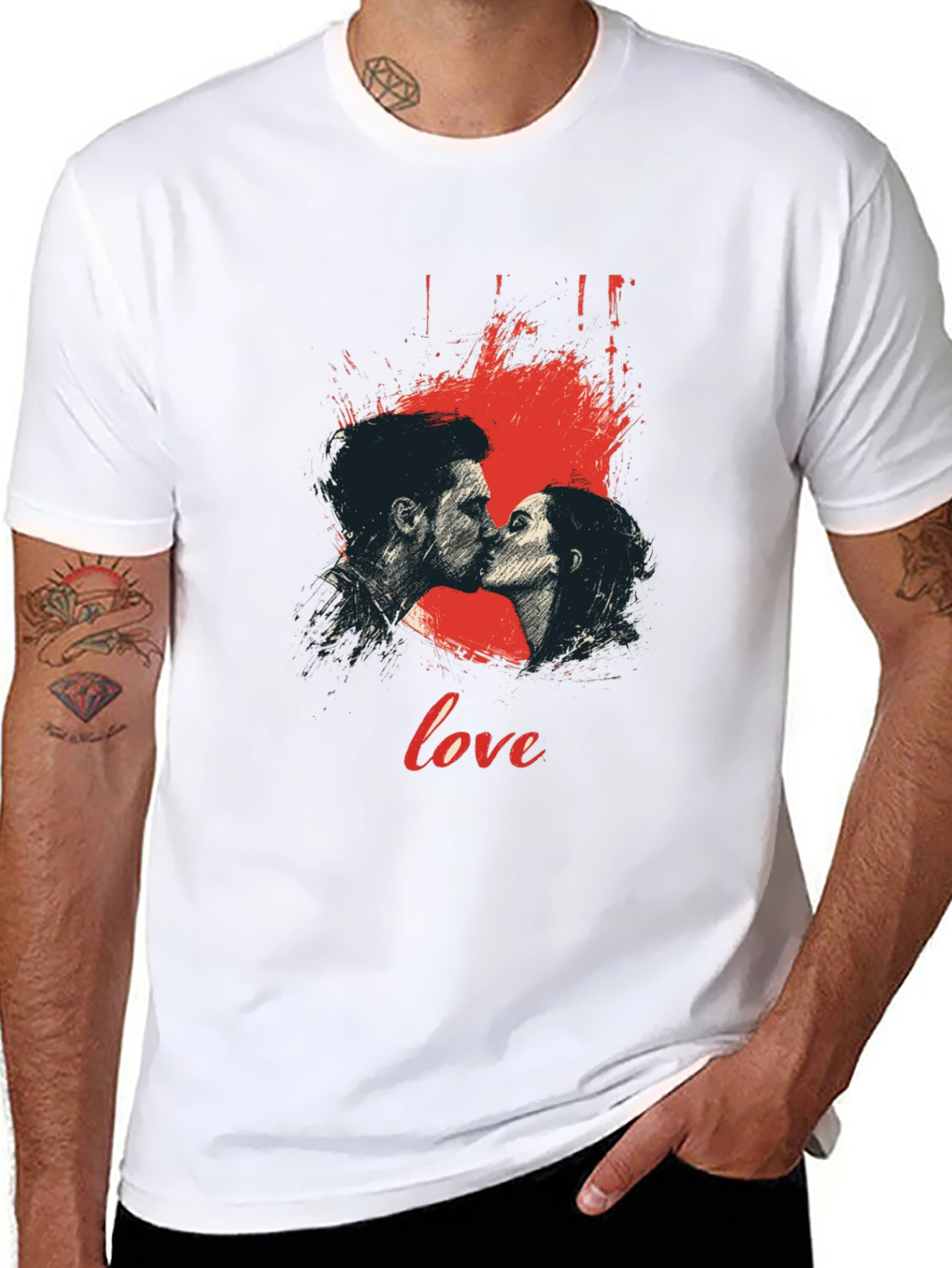 Love Kiss Graphic T-Shirt - Stylish Black Tee