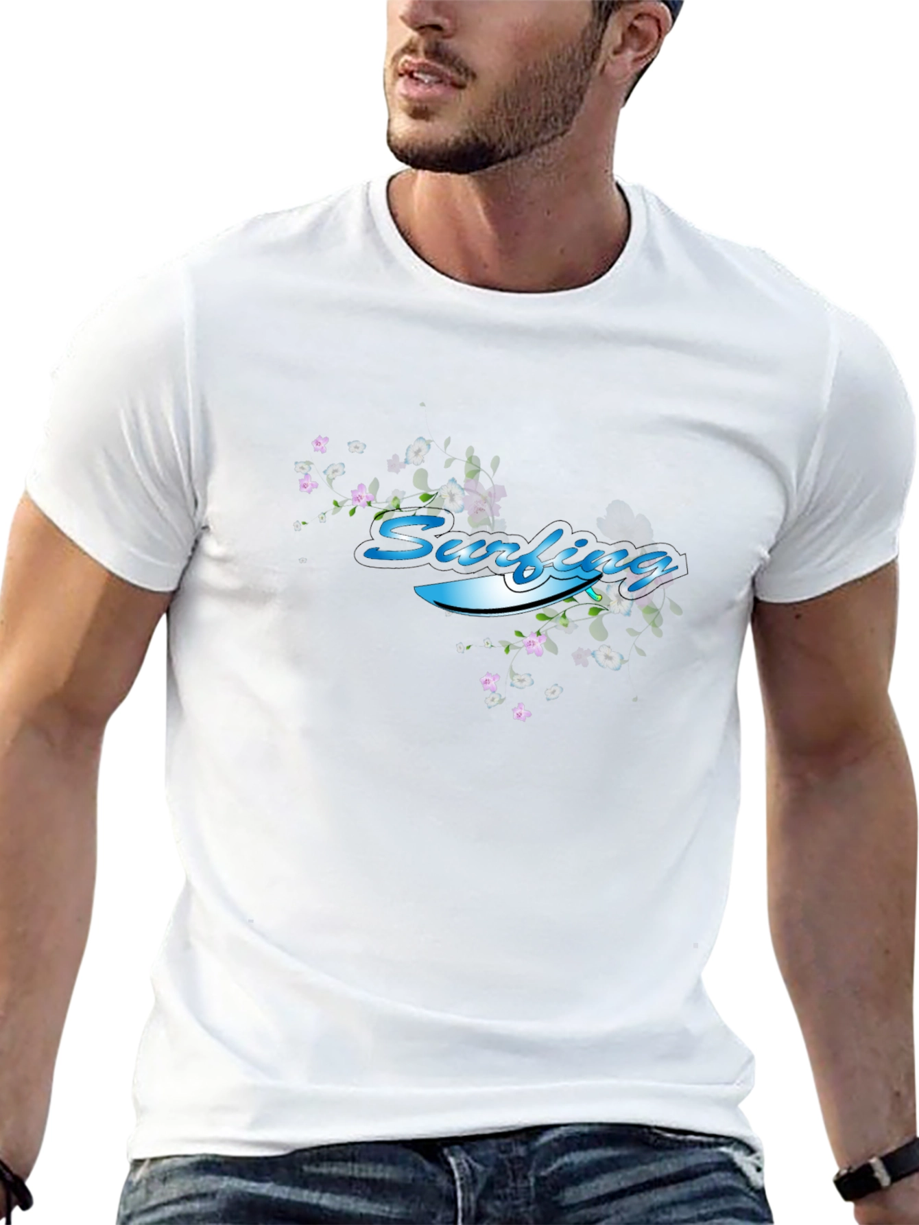 Surfing Graphic T-Shirt - Black Cotton Tee