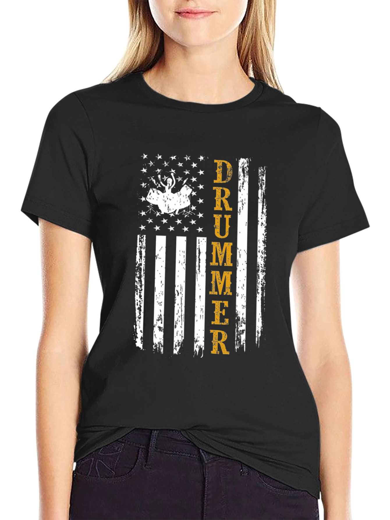 Drummer American Flag Graphic T-Shirt