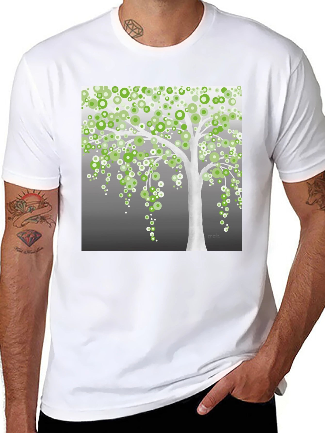 Green Circle Tree Black T-Shirt