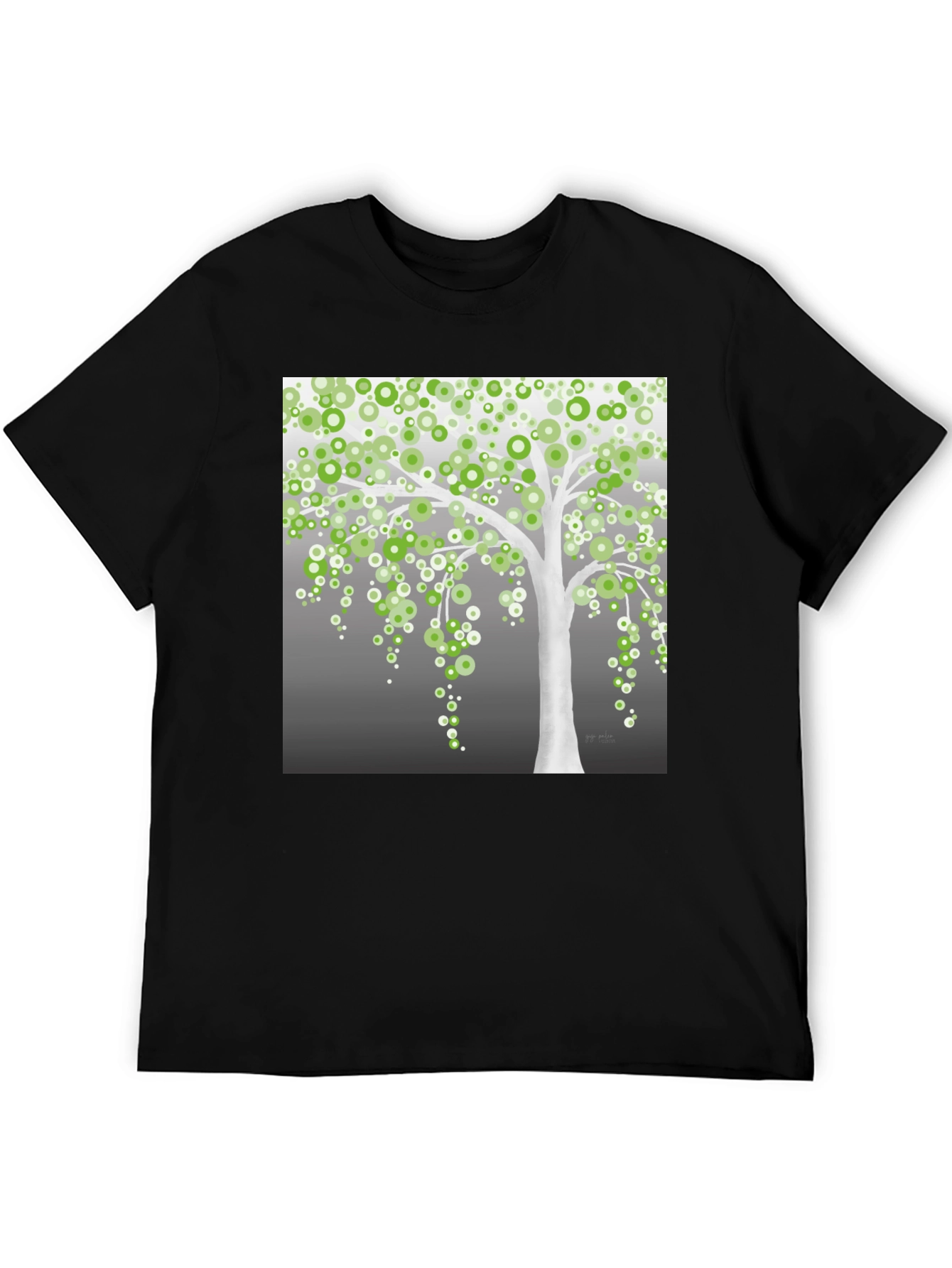 Green Circle Tree Black T-Shirt