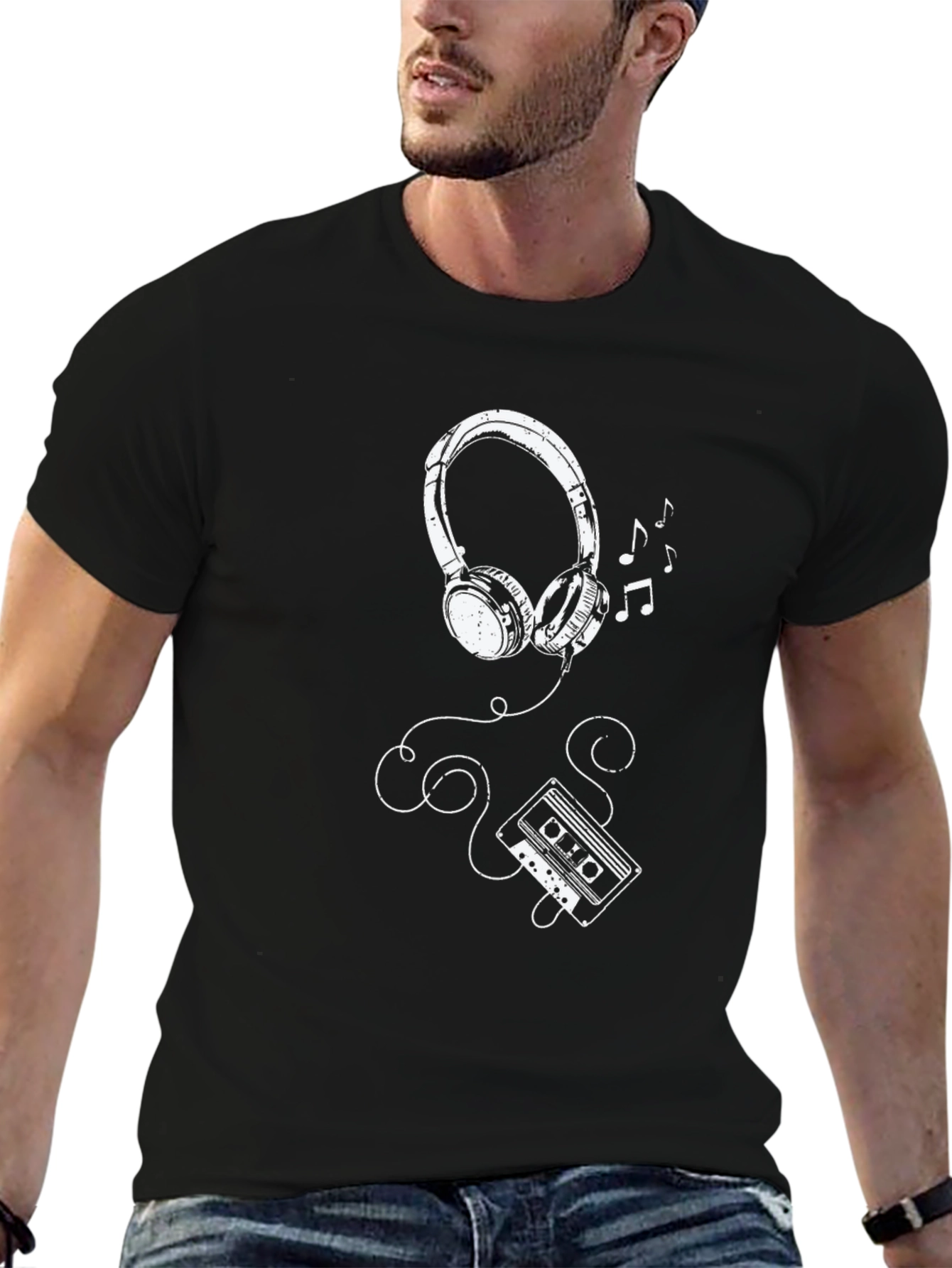 Retro Music T-Shirt - Headphones & Cassette Design