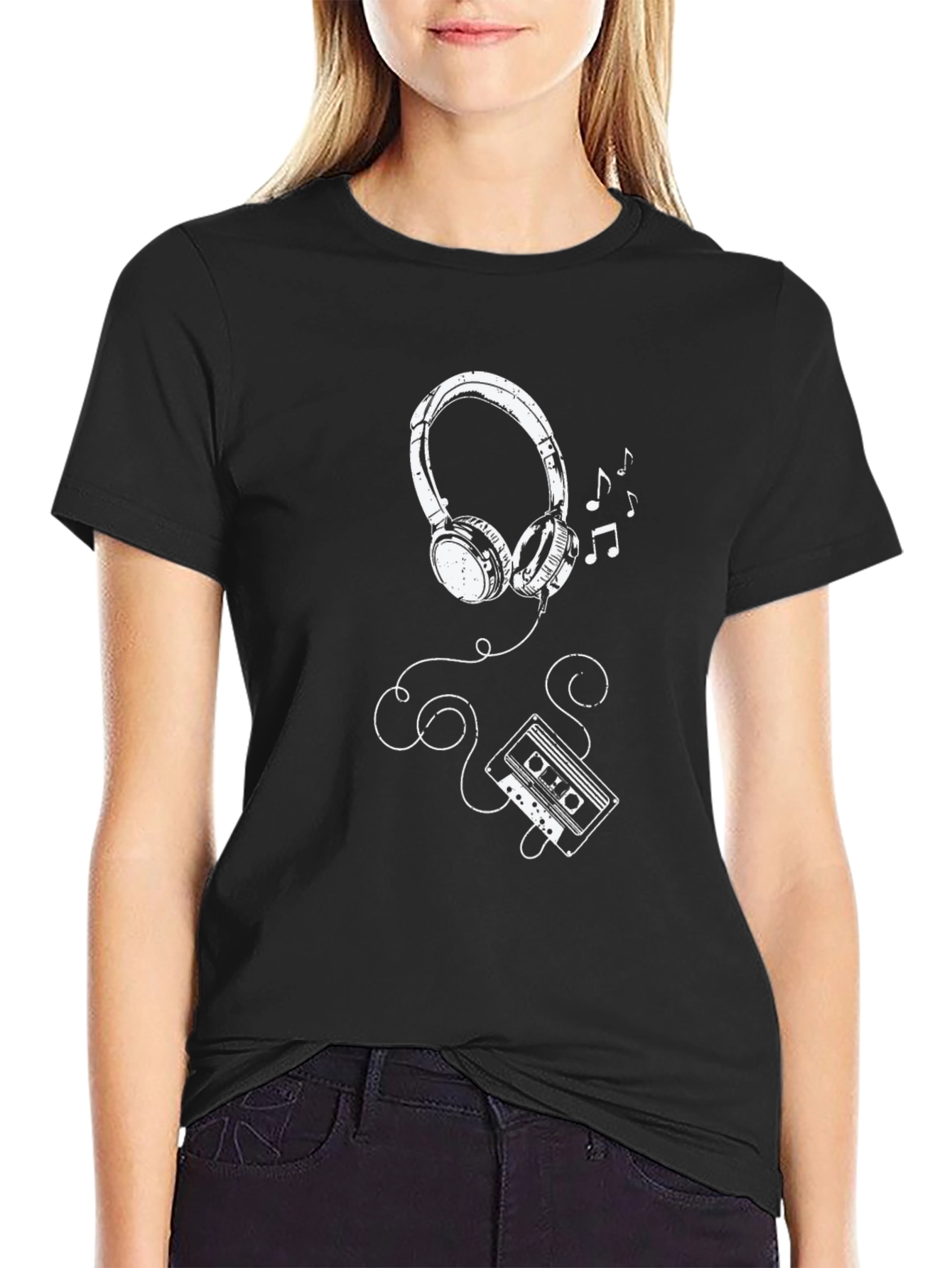 Retro Music T-Shirt - Headphones & Cassette Design