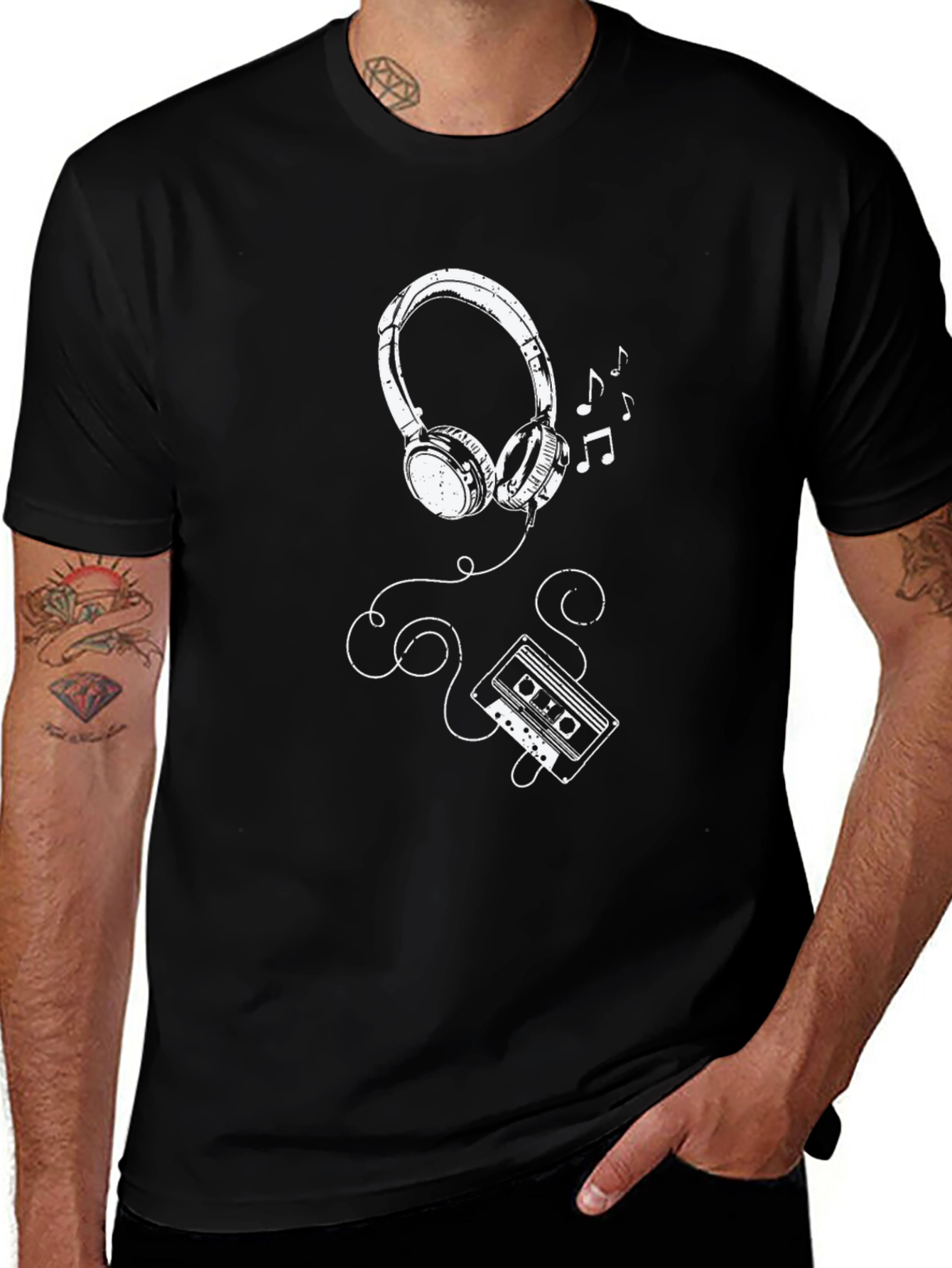 Retro Music T-Shirt - Headphones & Cassette Design
