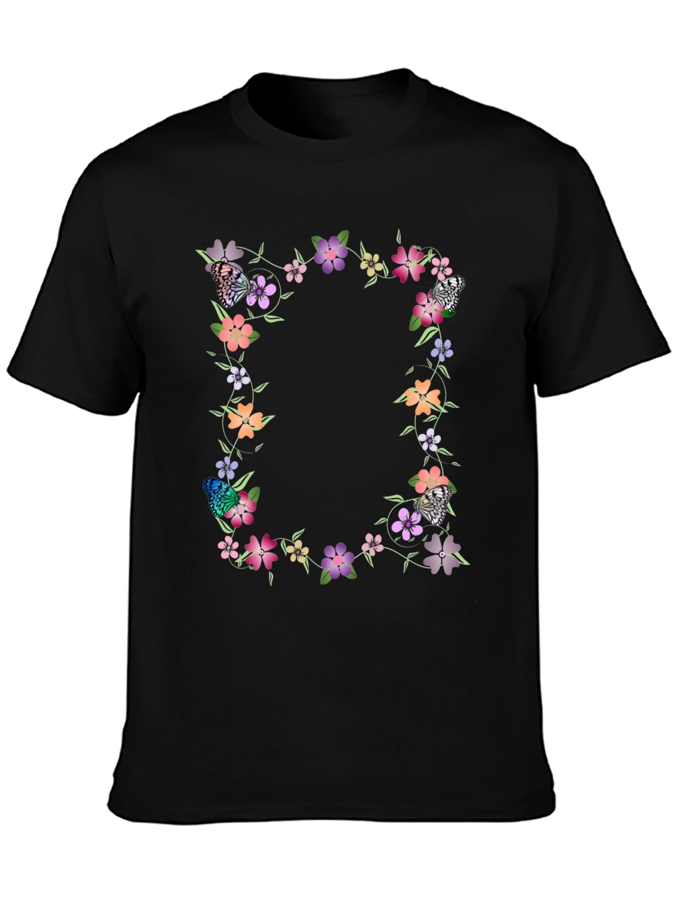 Floral Butterfly Black T-Shirt