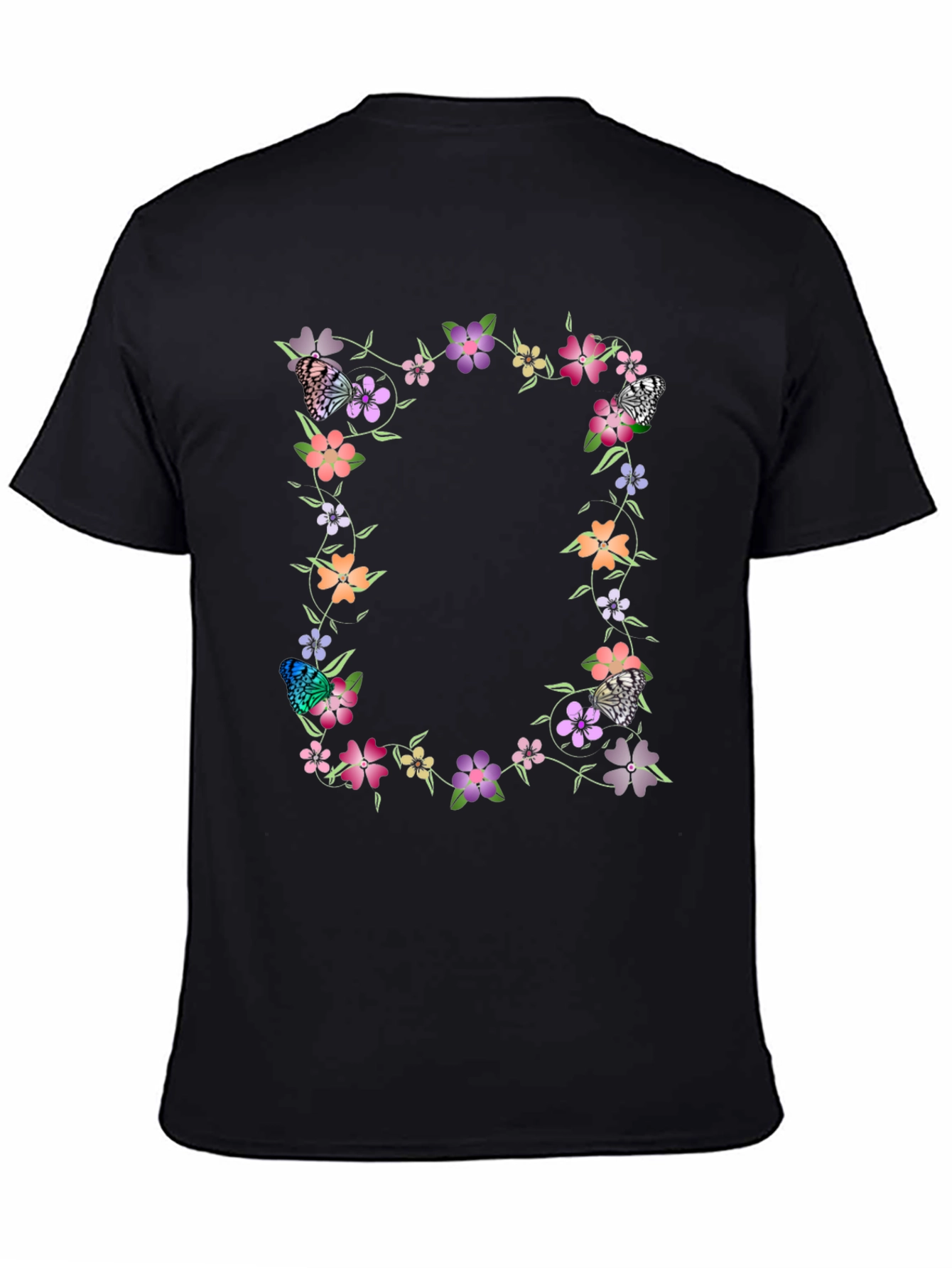 Floral Butterfly Black T-Shirt