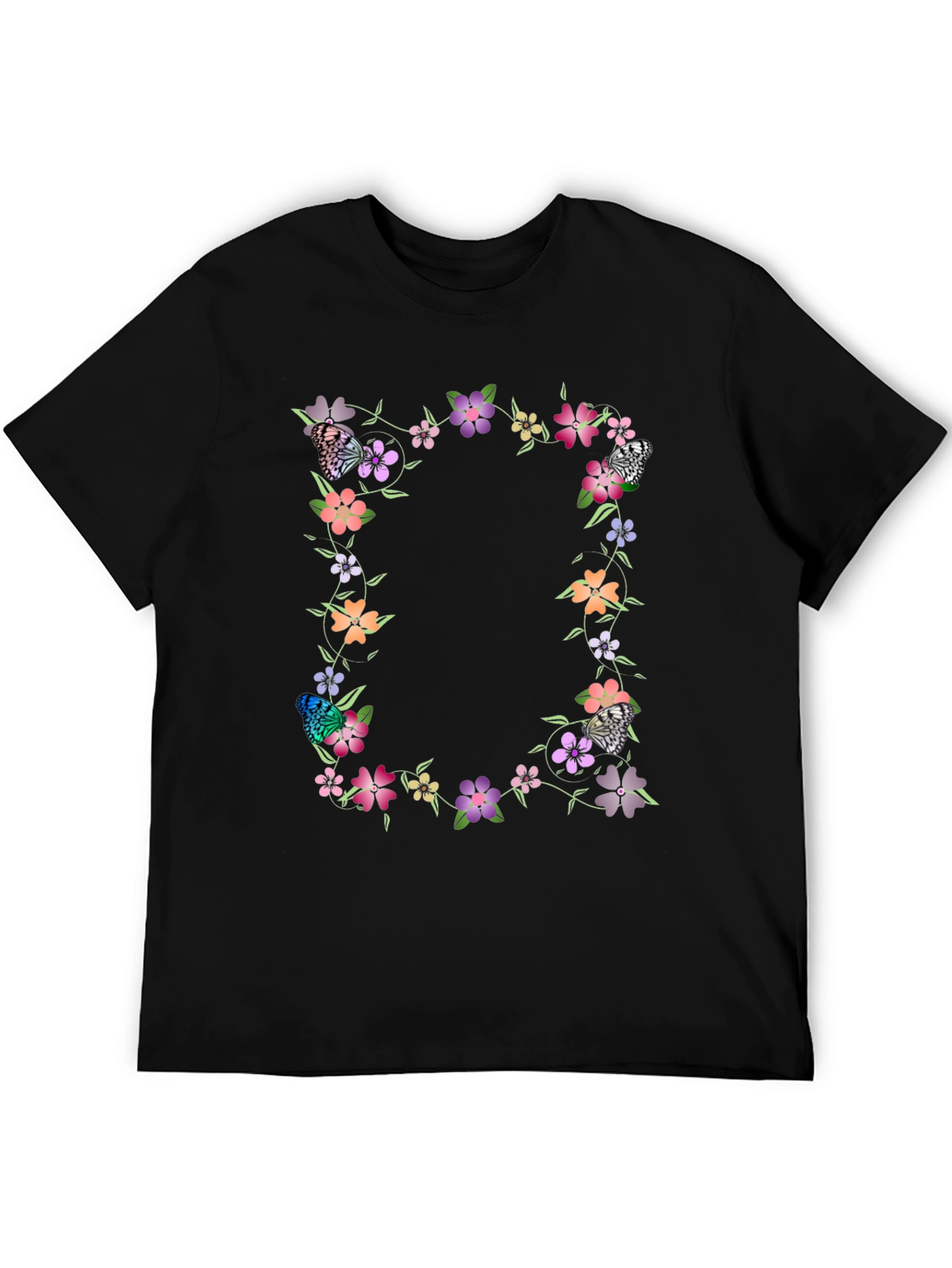 Floral Butterfly Black T-Shirt