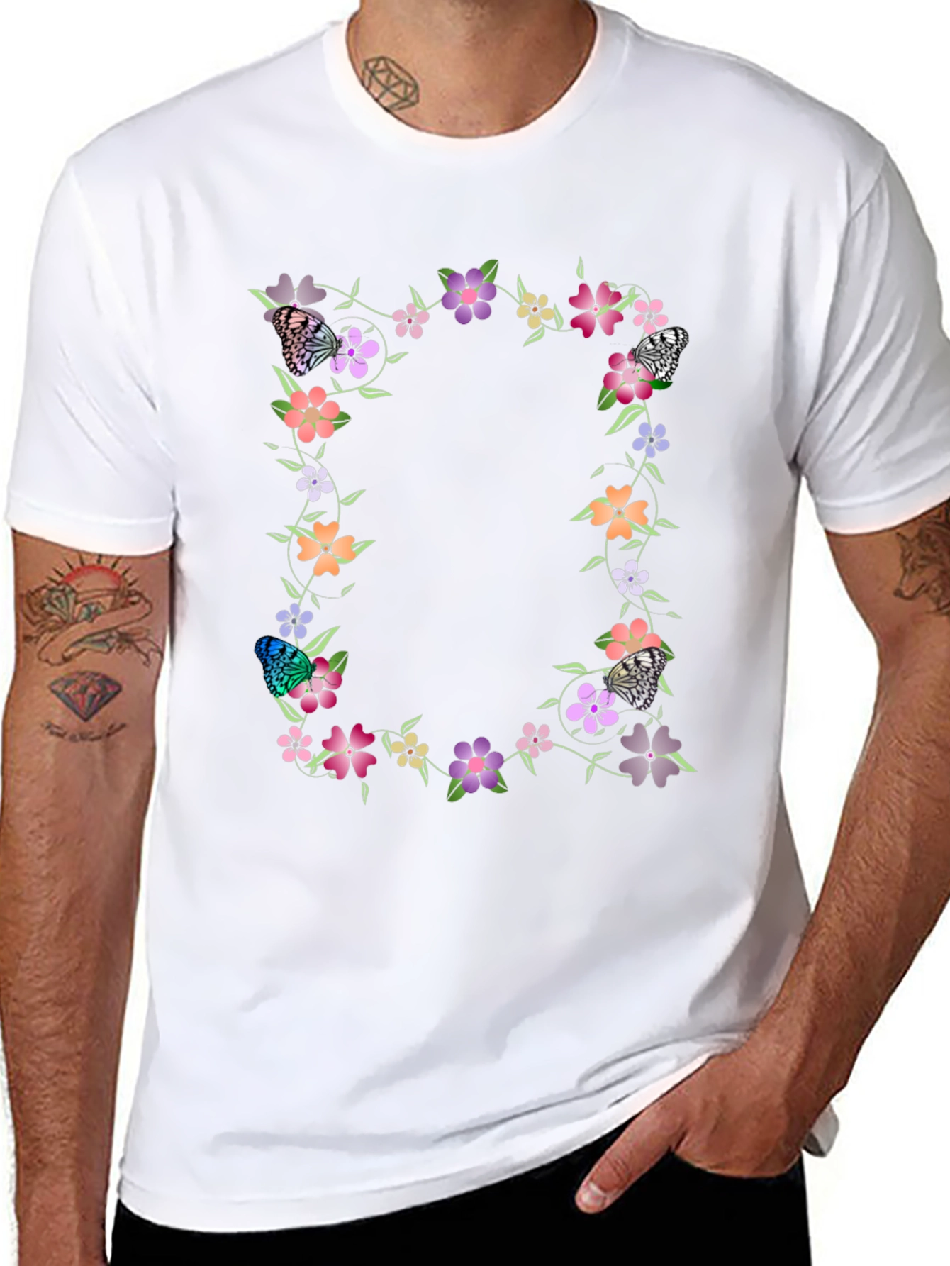 Floral Butterfly Black T-Shirt