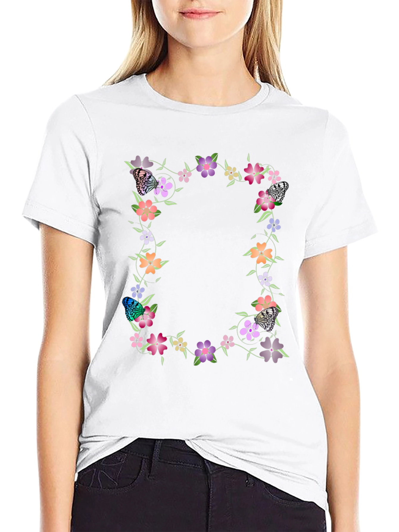 Floral Butterfly Black T-Shirt