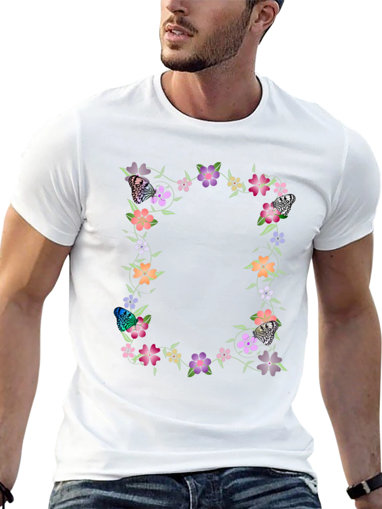 Floral Butterfly Black T-Shirt