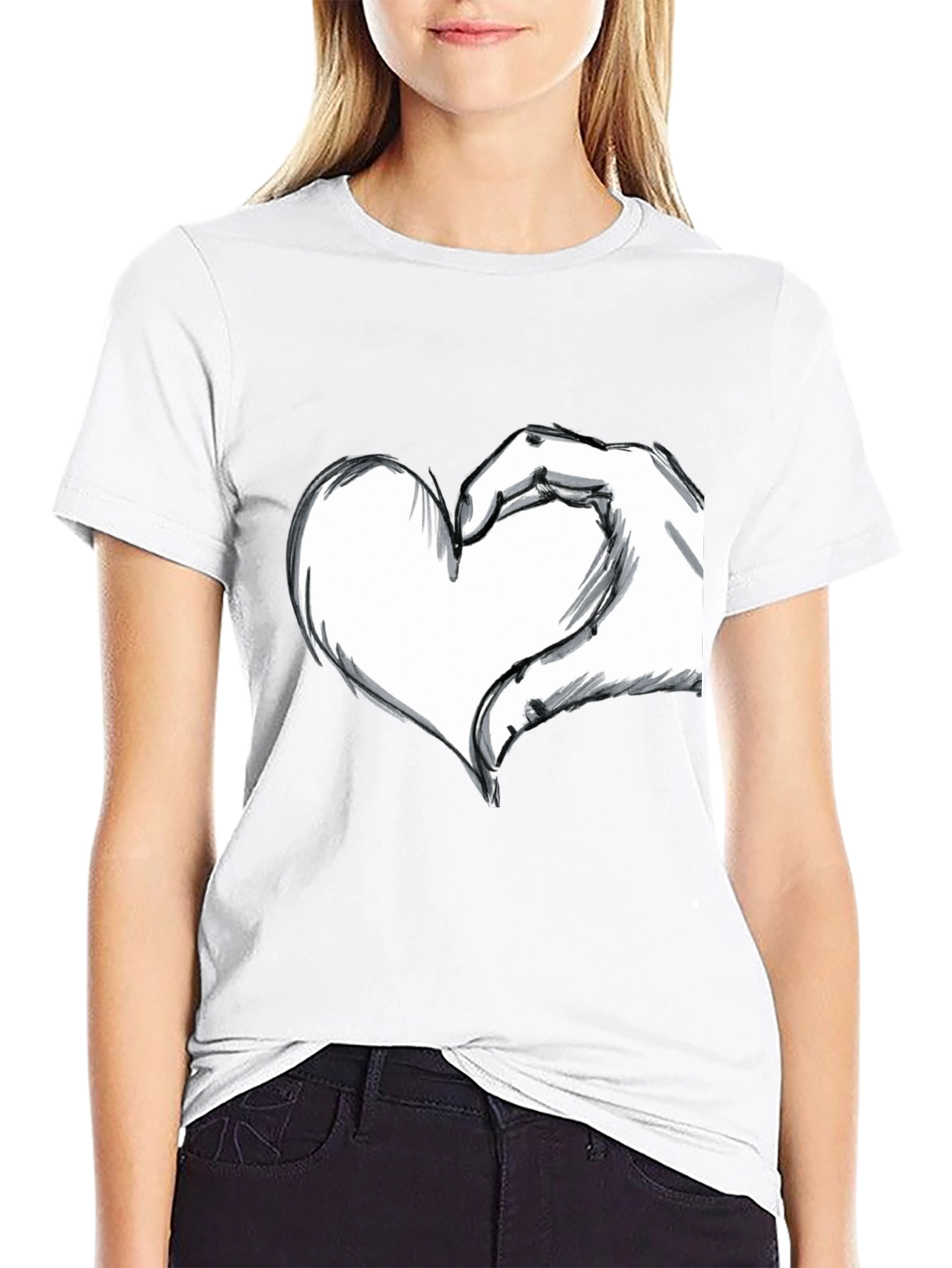 Hand Heart Graphic Black T-Shirt