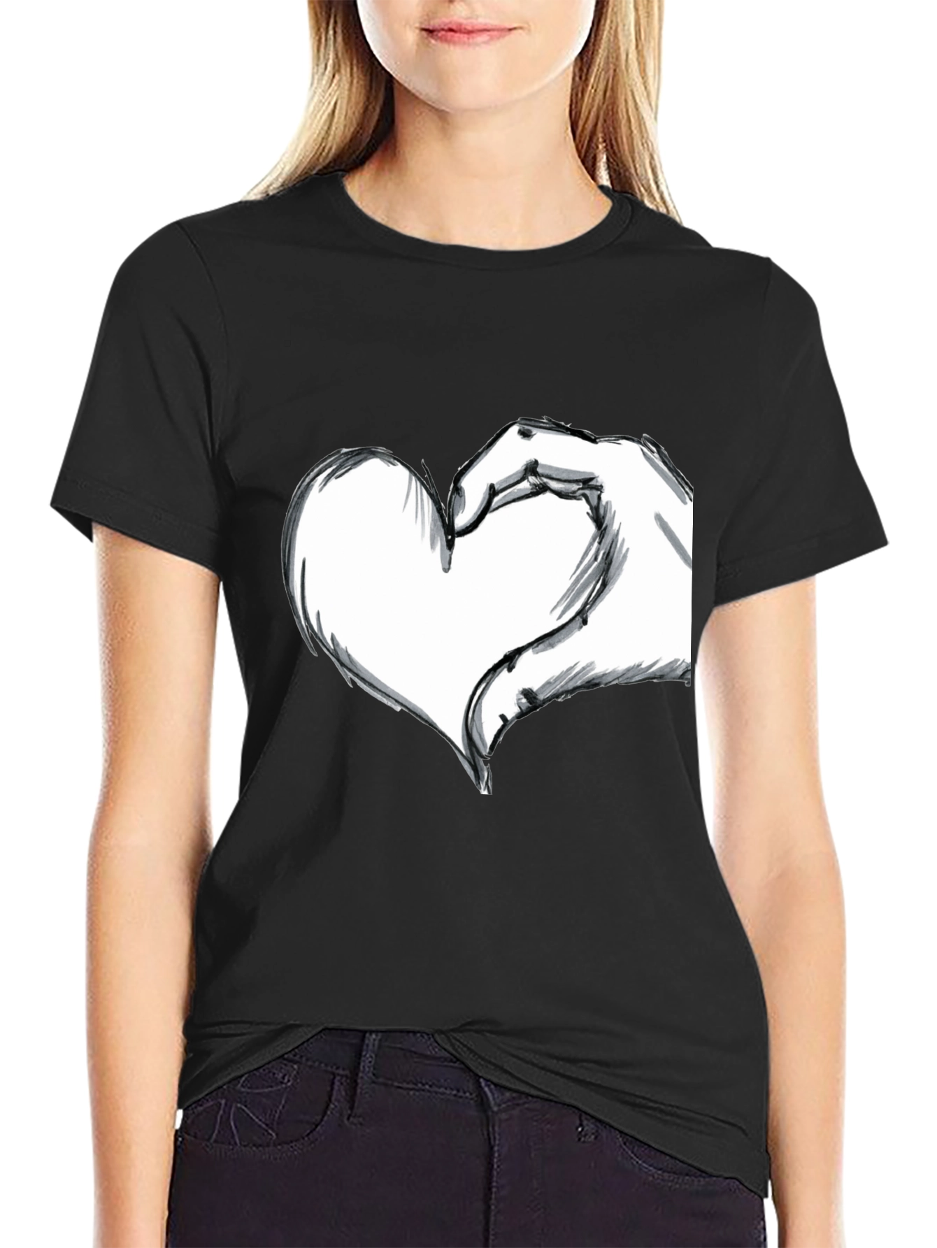 Hand Heart Graphic Black T-Shirt