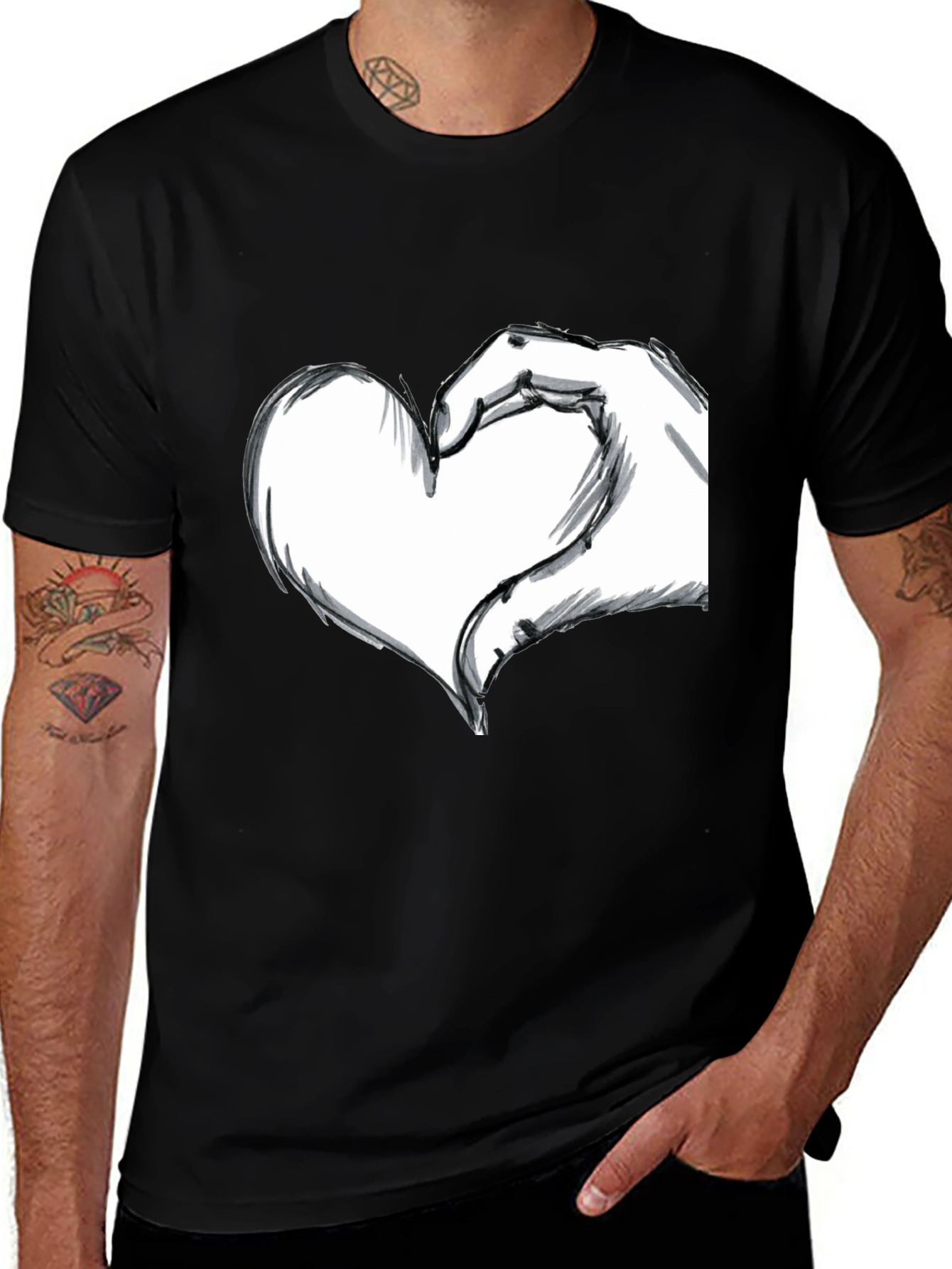 Hand Heart Graphic Black T-Shirt