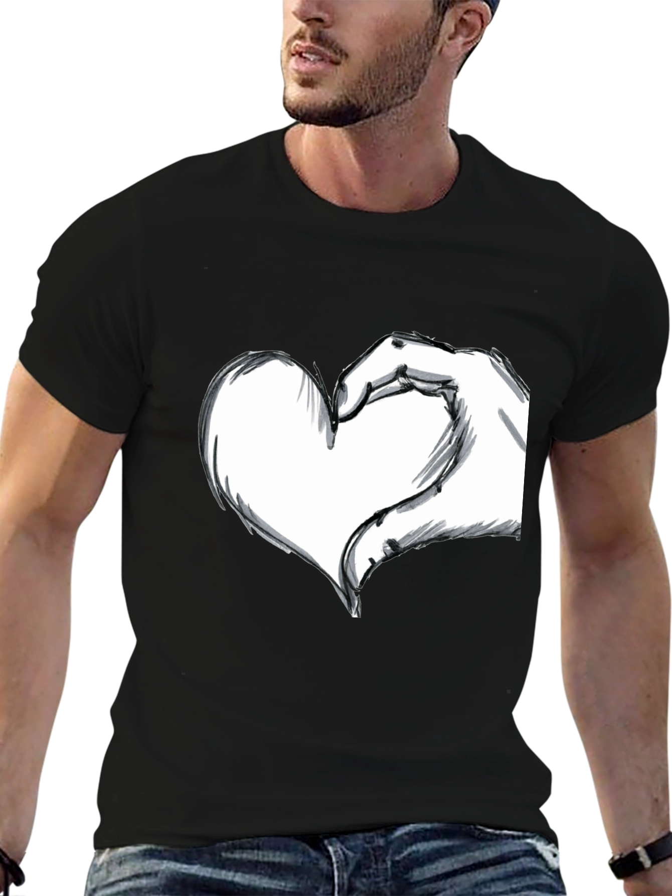 Hand Heart Graphic Black T-Shirt