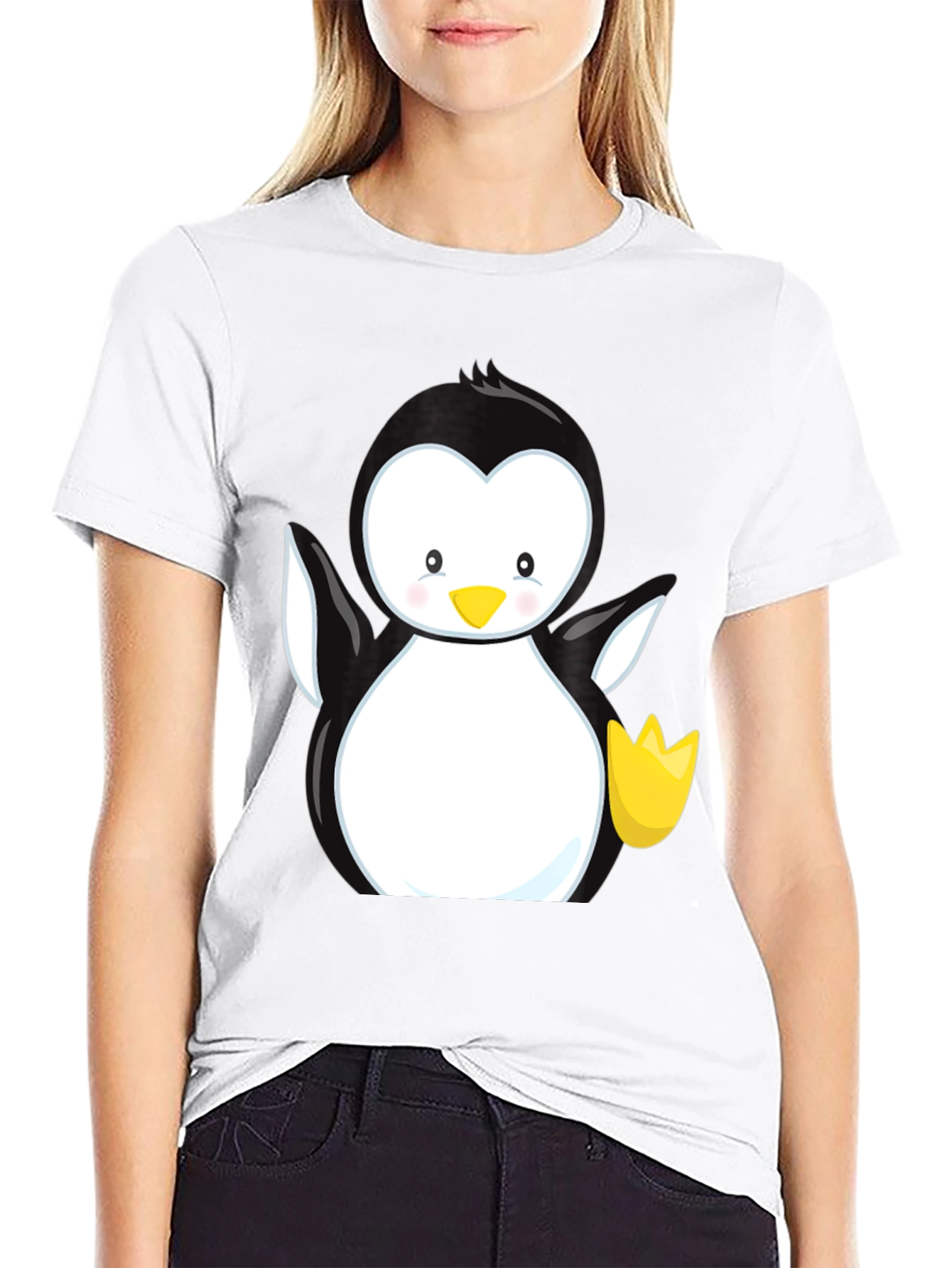 Cute Penguin Graphic Black T-Shirt