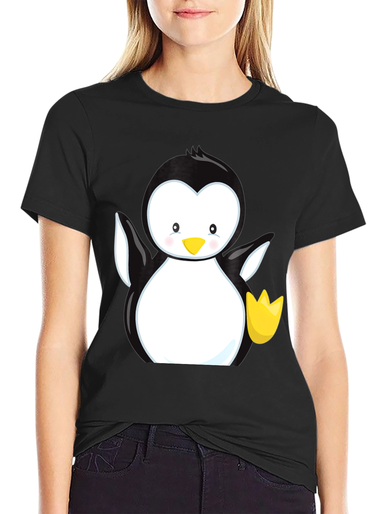 Cute Penguin Graphic Black T-Shirt