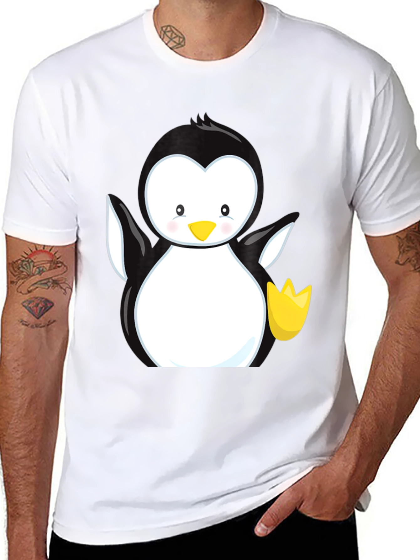 Cute Penguin Graphic Black T-Shirt